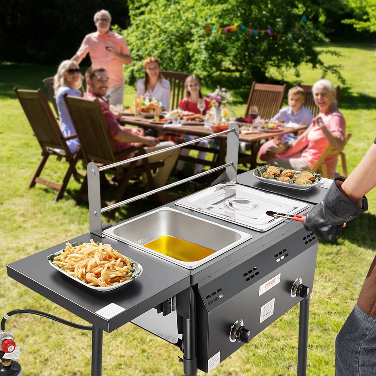 Bentism 16 qt Double Burner Outdoor Propane Deep Fryer Steel Cooker Dual Baskets