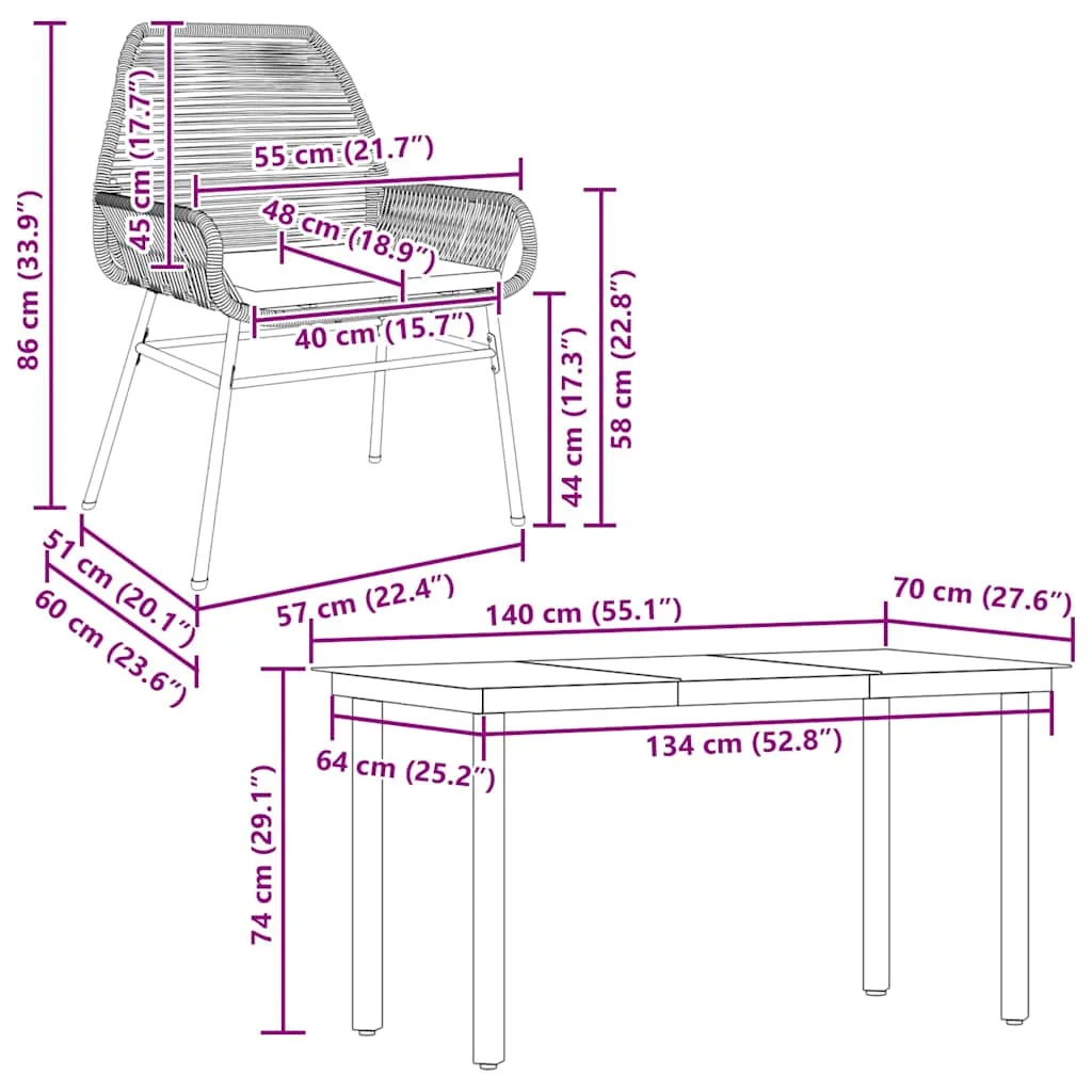 Vidaxl 7 Piece Patio Dining Set with Cushions Black Poly Rattan Glass