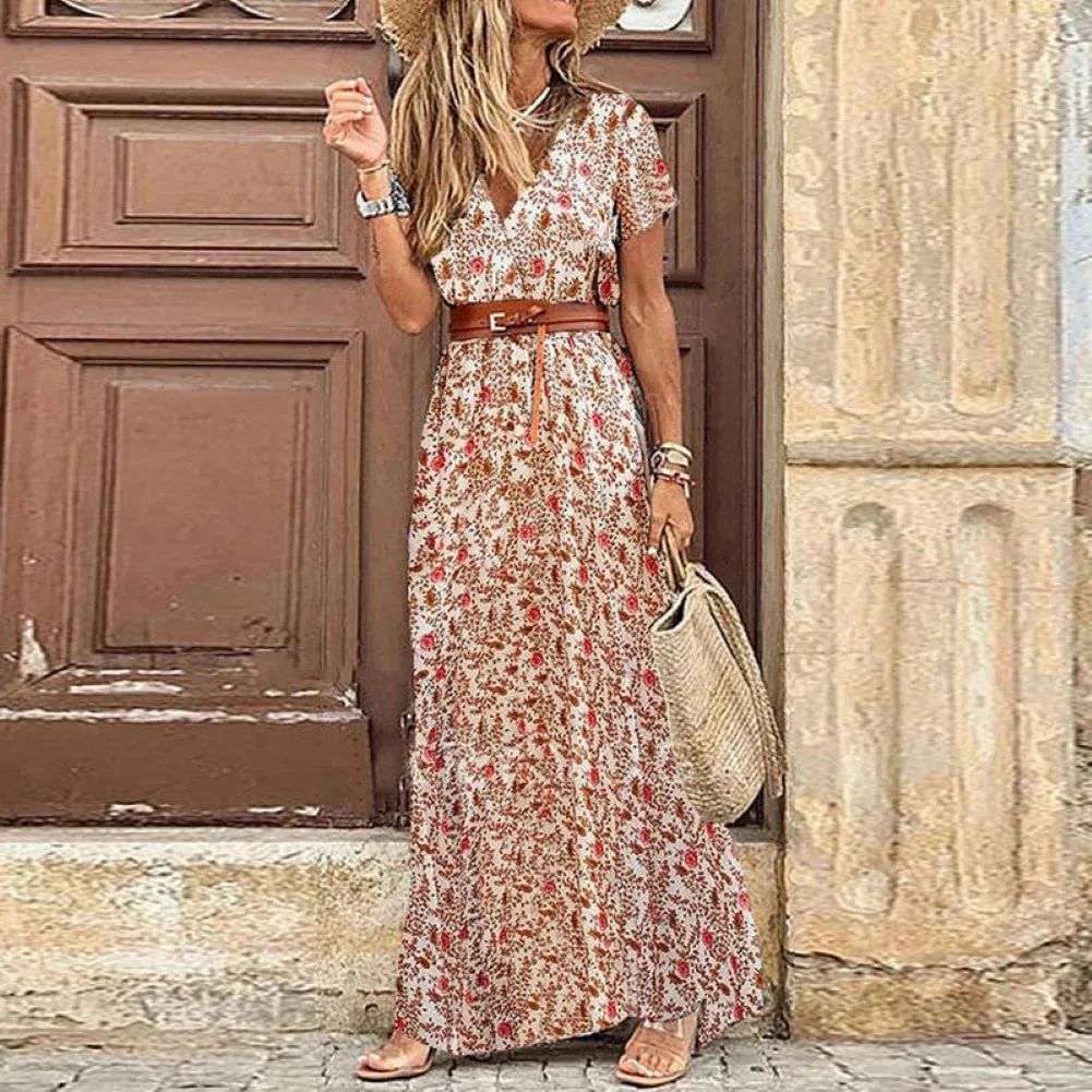 Robe longue cachemire à imprimé pour femme, été, col en V, confortable