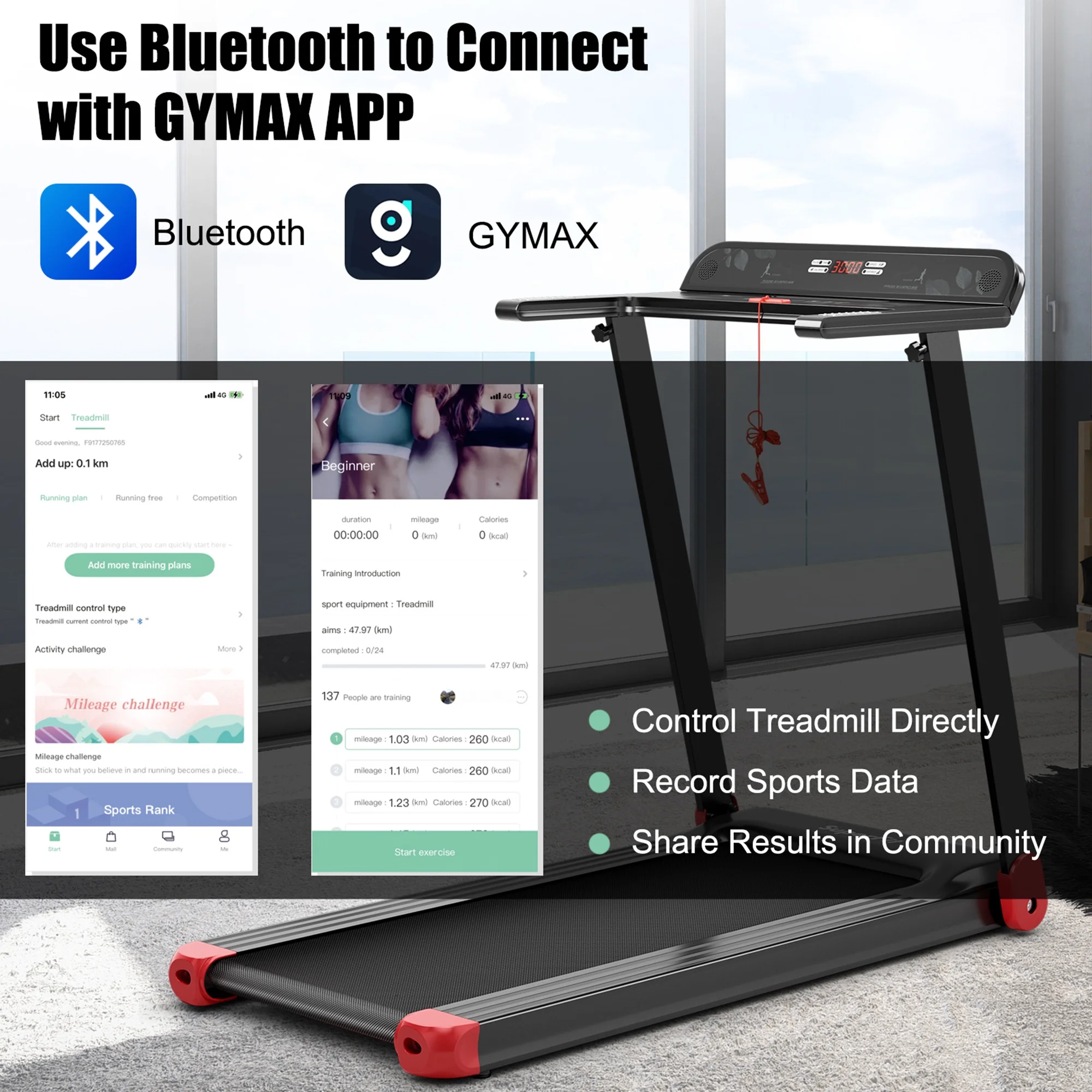 Electric Folding Treadmill Portable Cardio Running Machine w/ APP Control Red(Red) - Image 10