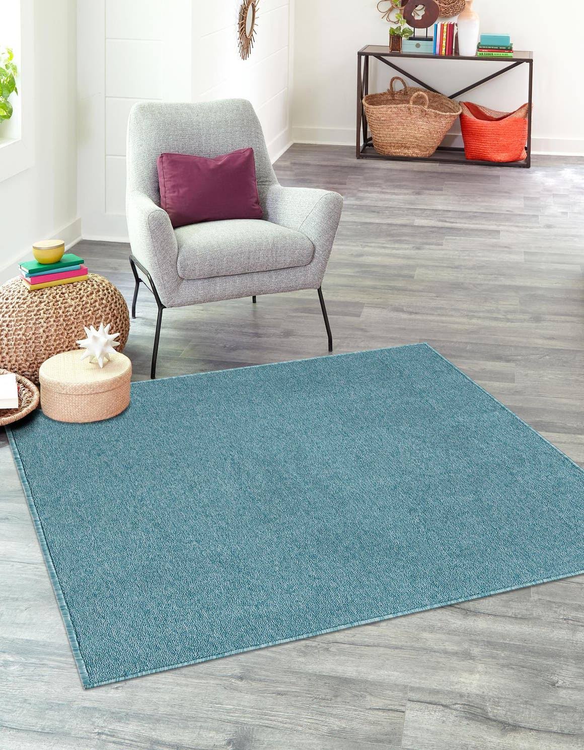 Everyday Solid 3 ft Square Blue Area Rug