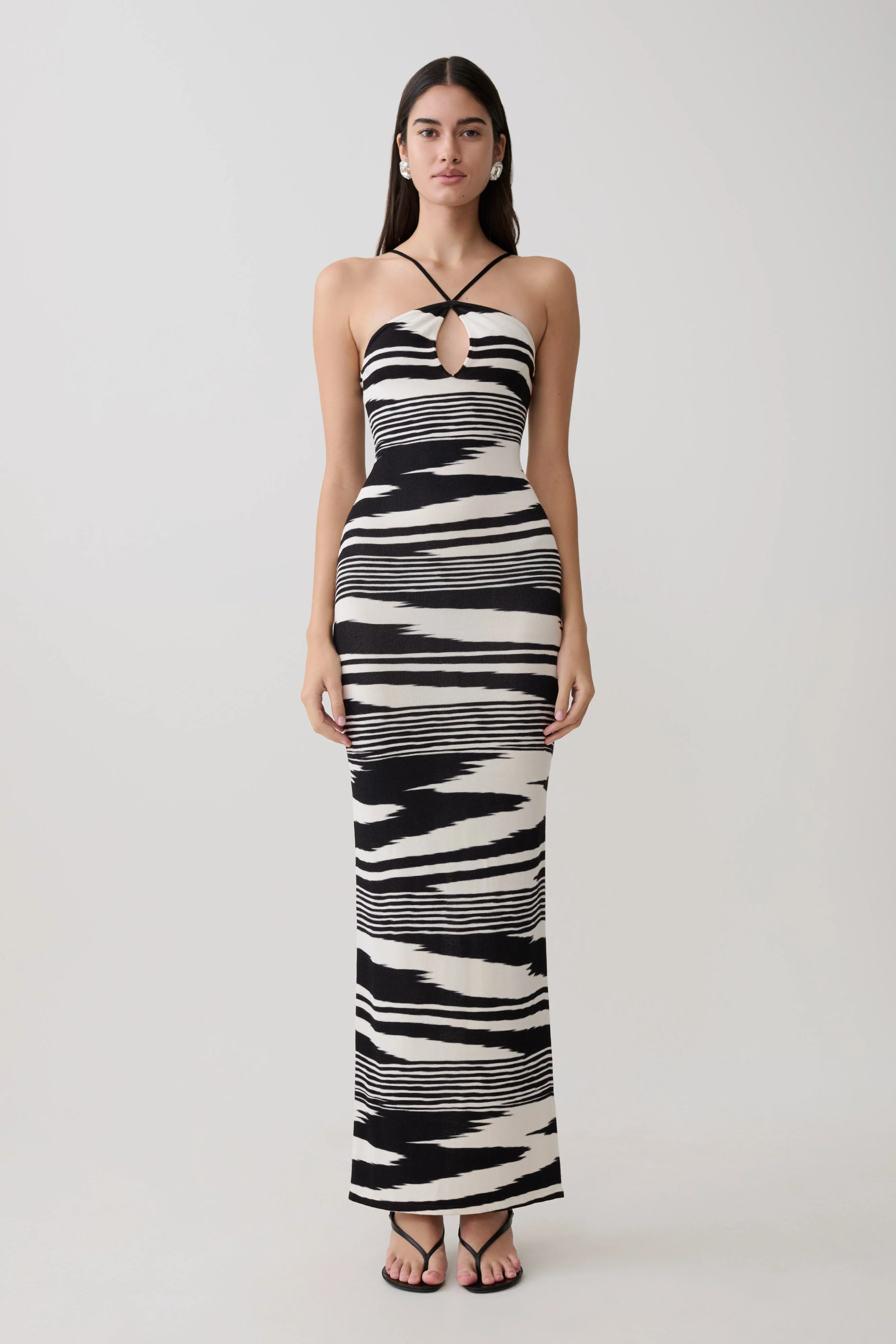 Ashtin Cross Front Knit Maxi Dress - Linear Shift Print