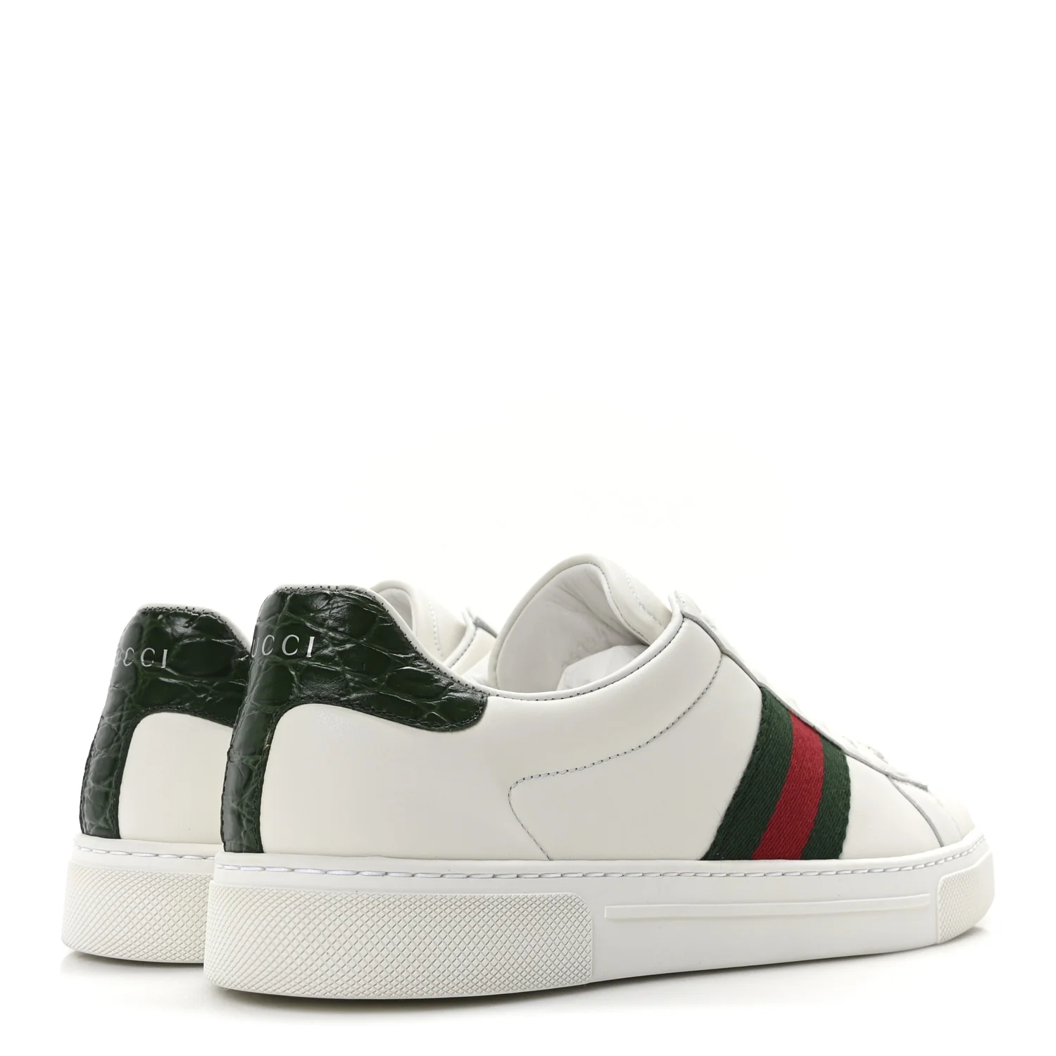 Calfskin Crocodile Web Womens Ace Sneakers 39.5 White Green