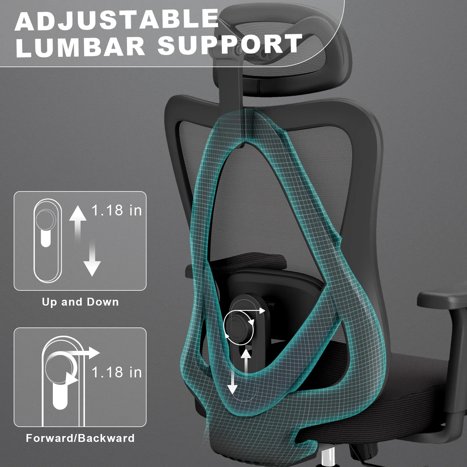 Ergonomic Mesh Office Chair with Adjustable Headrest, Lumbar Support, and 3D Armrests Highback Swivel Task Chair Home(Black)