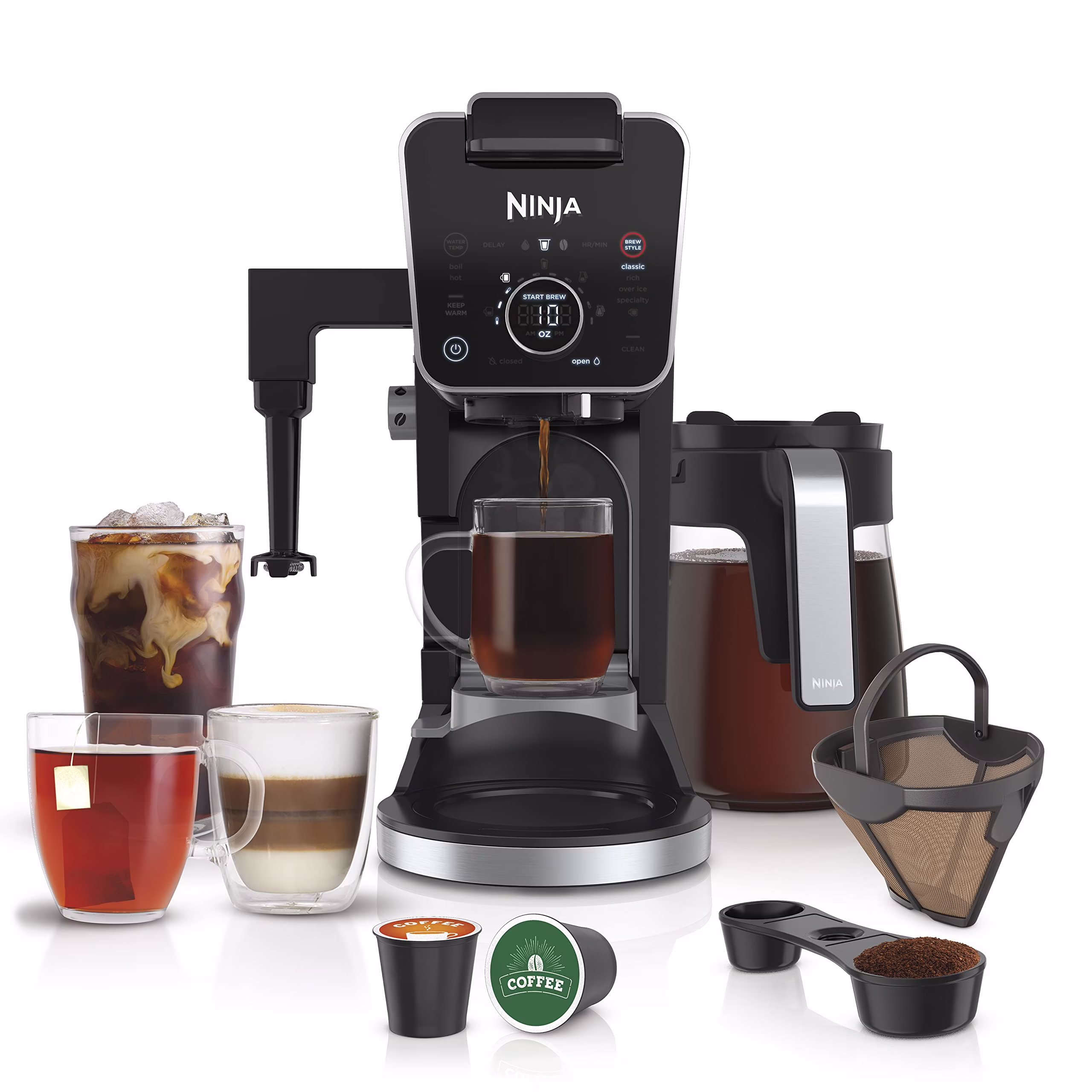 Ninja Drip Coffee Maker with K Cup Combo, Dualbrew Pro Specialty Coffee System, Coffee Machine Compatible with K - Cup Pods, 12 Cup Single Serve Coffee Makers with Paper Filter, CFP301 Frother? F