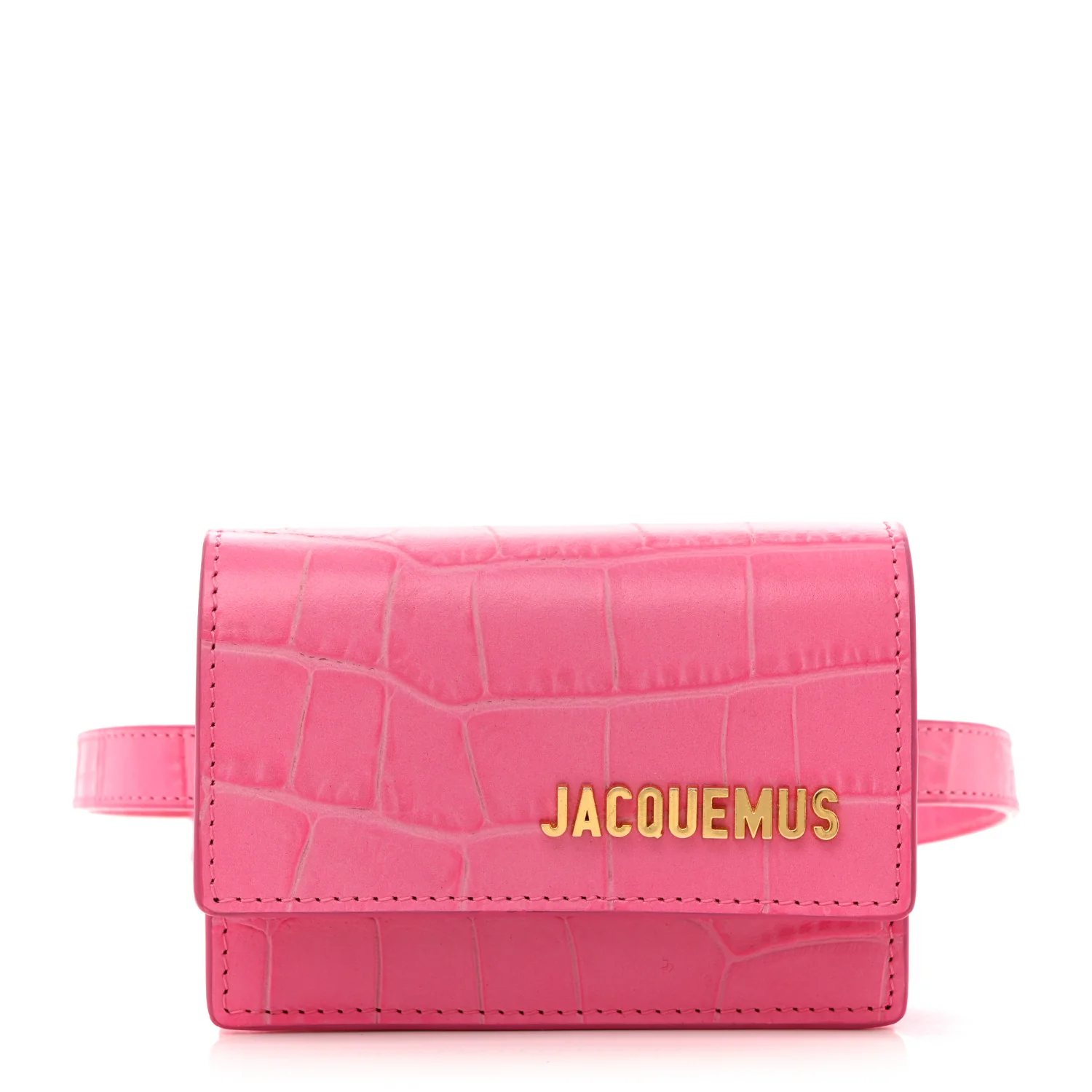 Calfskin Crocodile Embossed La Ceinture Bello Double Tour Belt Bag Pink
