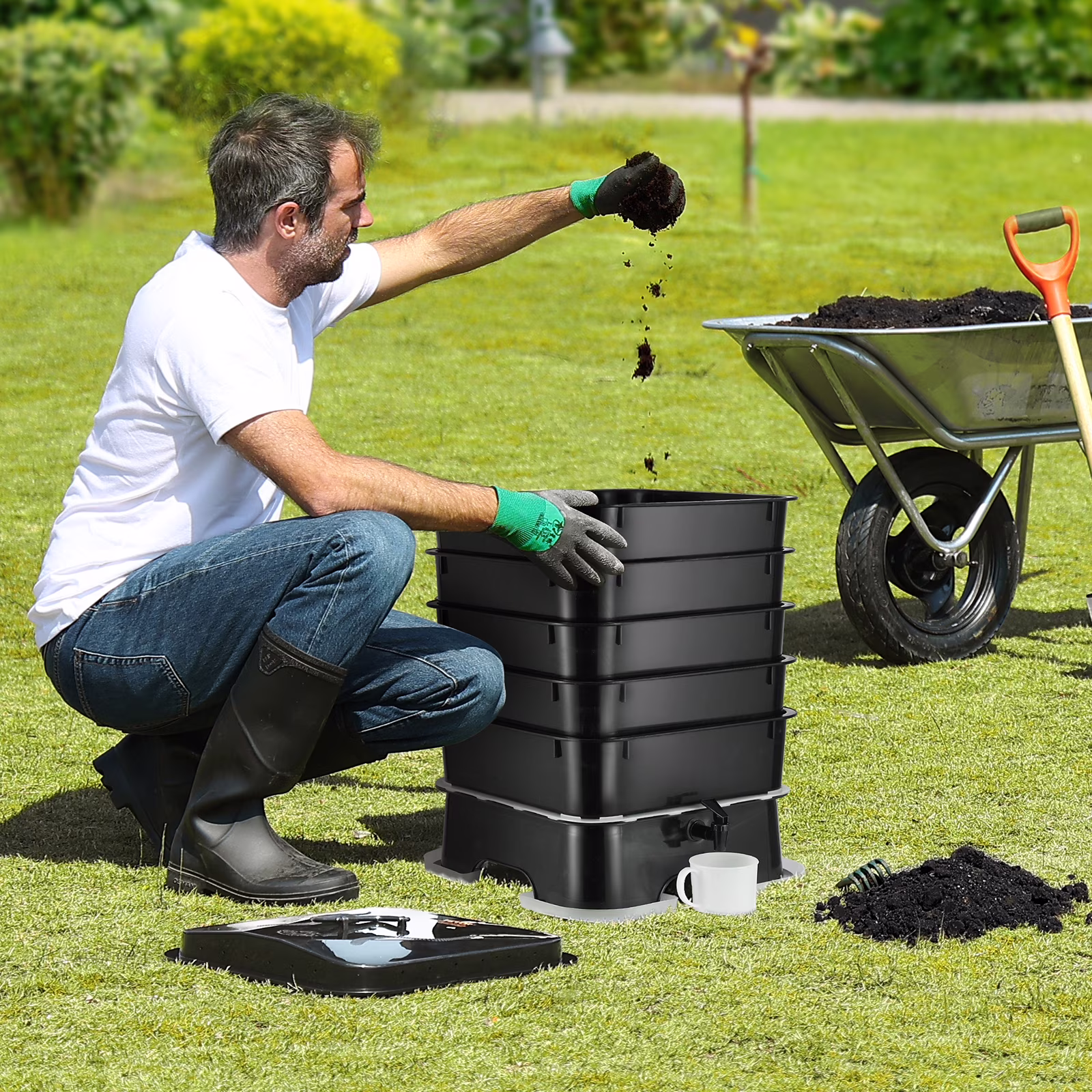 KFFKFF 5 - Tray Worm Composter 44 QT/50 L Worm Compost Bin Indoor and Outdoor