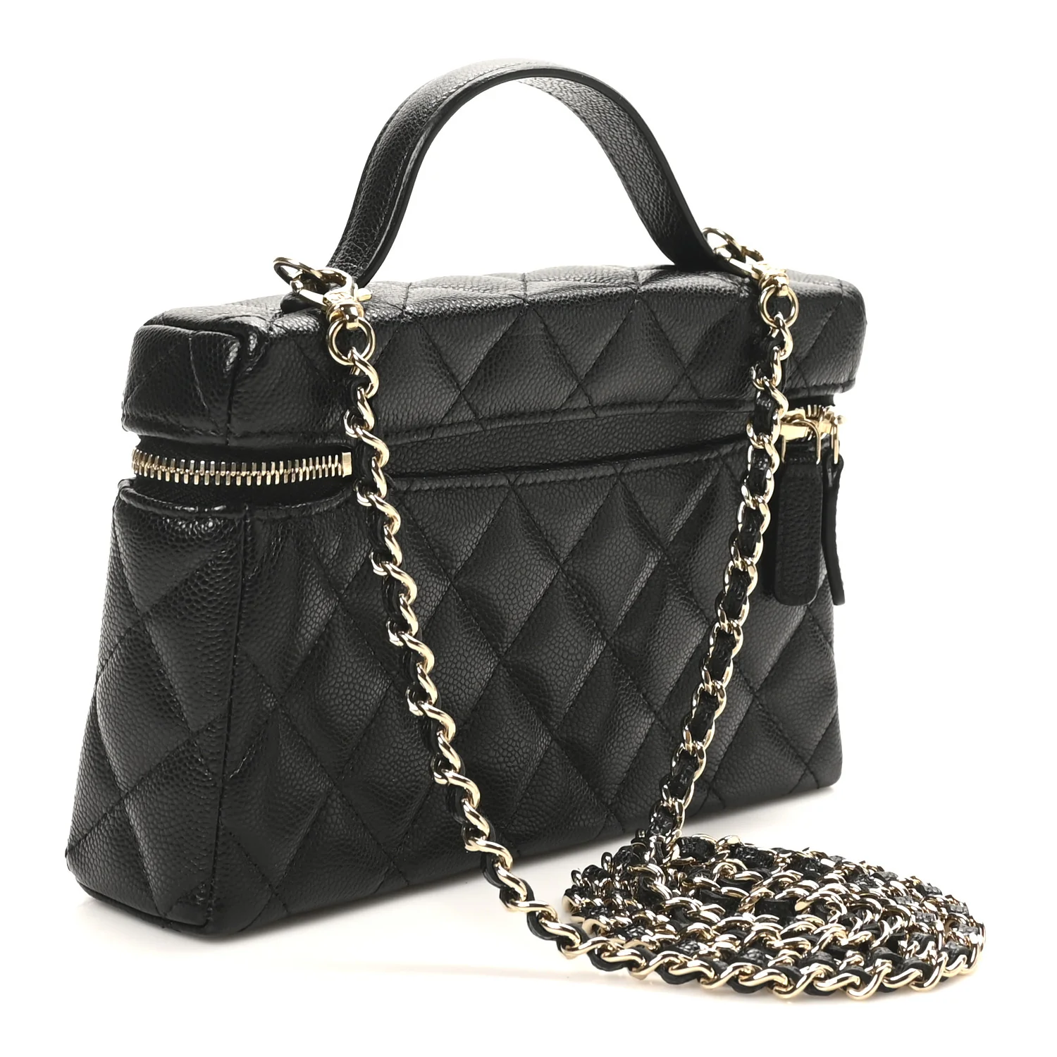 Caviar Quilted Top Handle Slim Vanity With Chain Black