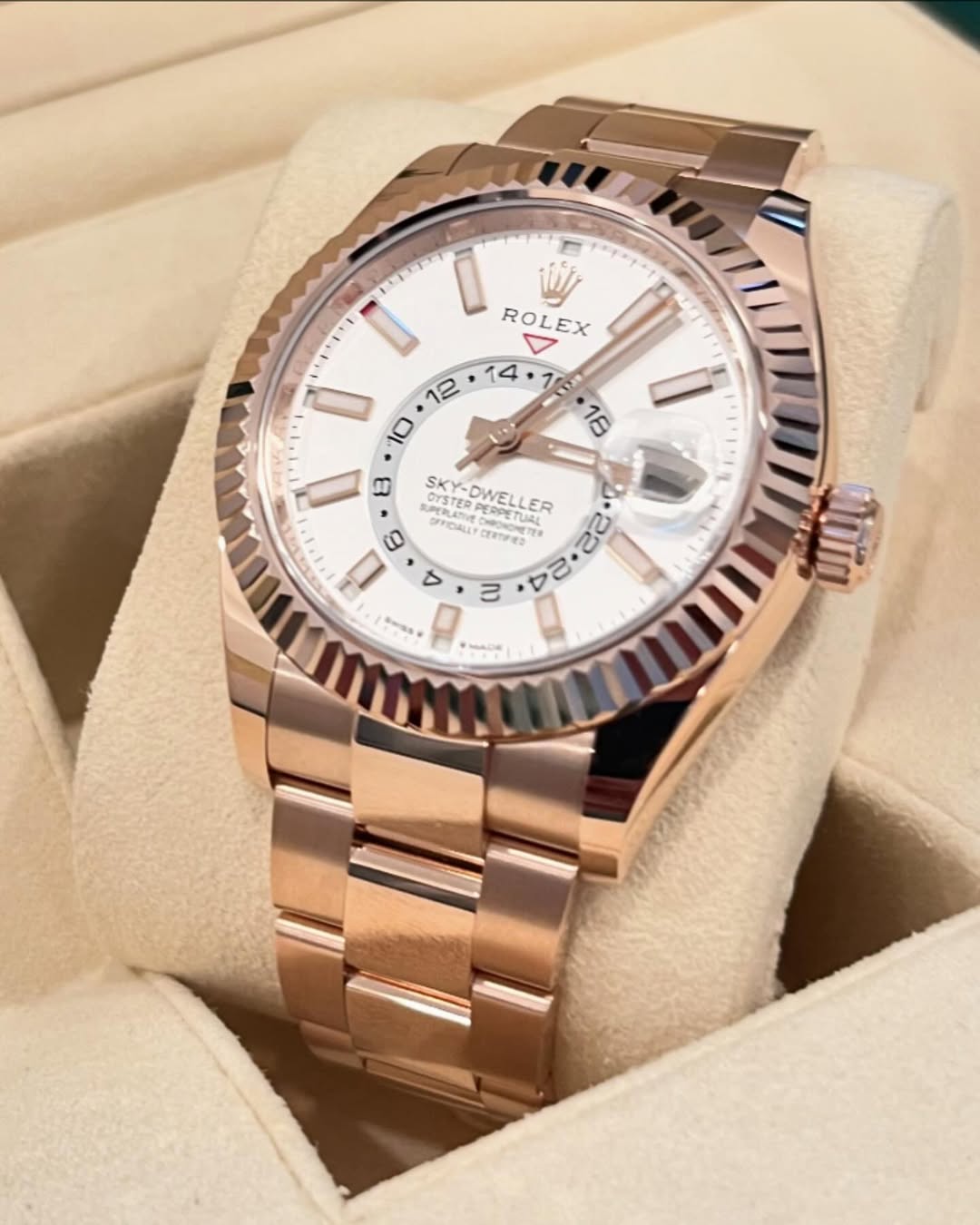 [Super Clone]RLX  Sky-Dweller 42mm Rose Gold White Dial Oyster - 336935