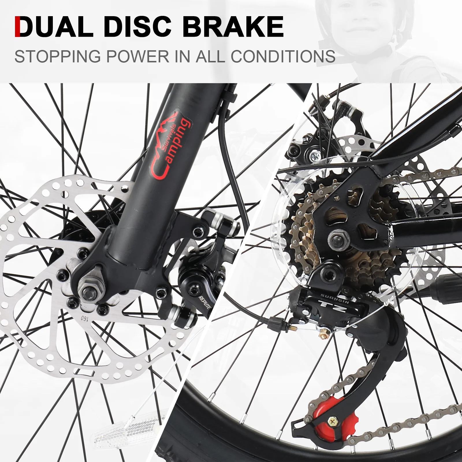 20" Mountain Bike, 7 Speed Bike with Disc Brakes, Black(Black) - Image 8
