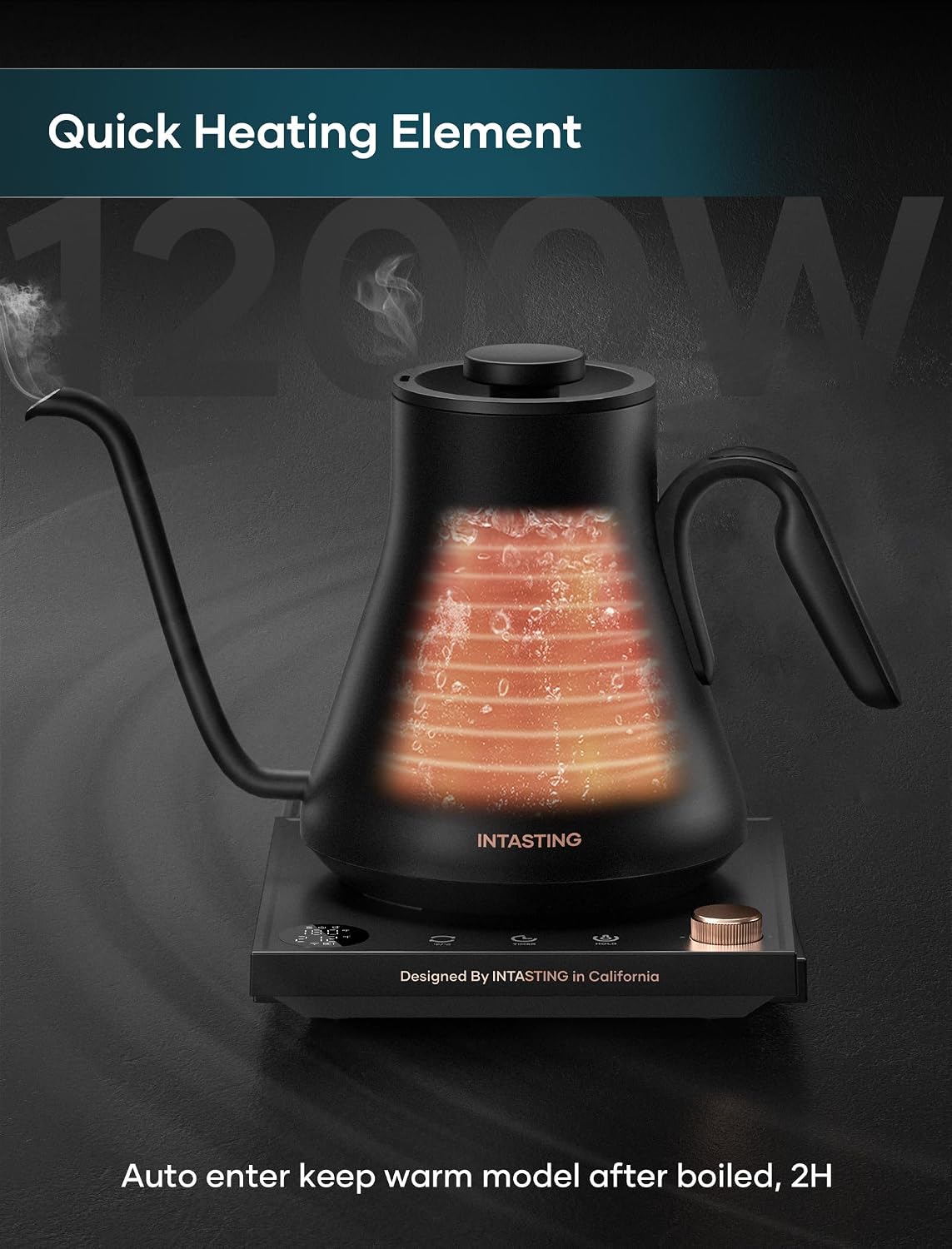 INTASTING Gooseneck Electric Kettle with ±1℉ Temperature Control, 0.9L