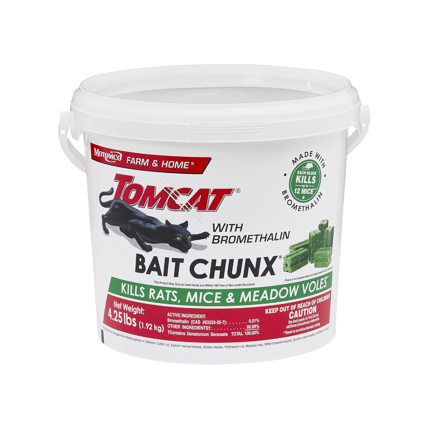 Tomcat with Bromethalin Bait Chunx Pail, 4.25 lbs| Rat & Mouse Bait, Rat and Mice Control for Agricultural Use and Professional Applicators