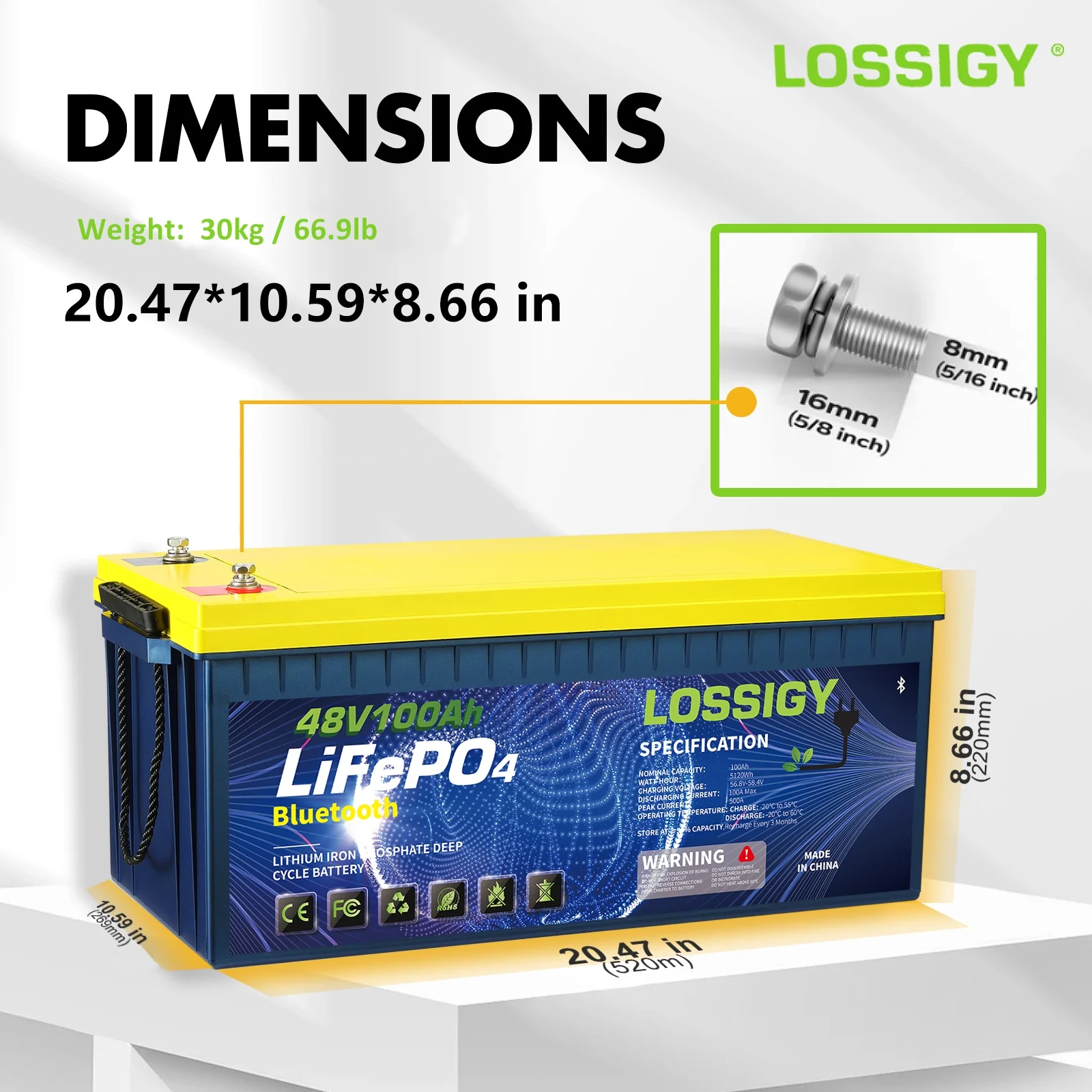 48V 100AH LiFePO4 Lithium Golf Cart Battery with 48V18A Charger, Perfect for Solar System, Marine, 5120Wh 5000+ Deep Cycles, Built in BMS with 10 Yrs Lifespan - Image 2