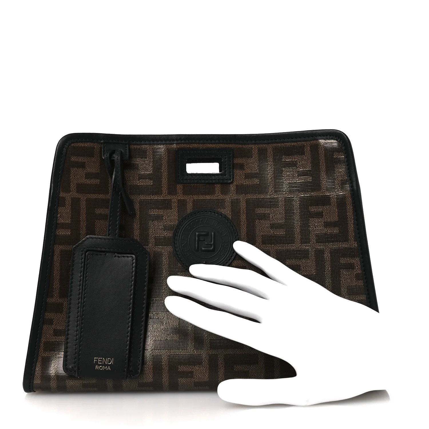 Glazed Fabric Vitello Century FF 1974 Stamp Patch Mini Peekaboo Defender Cover Mogano Panna Black