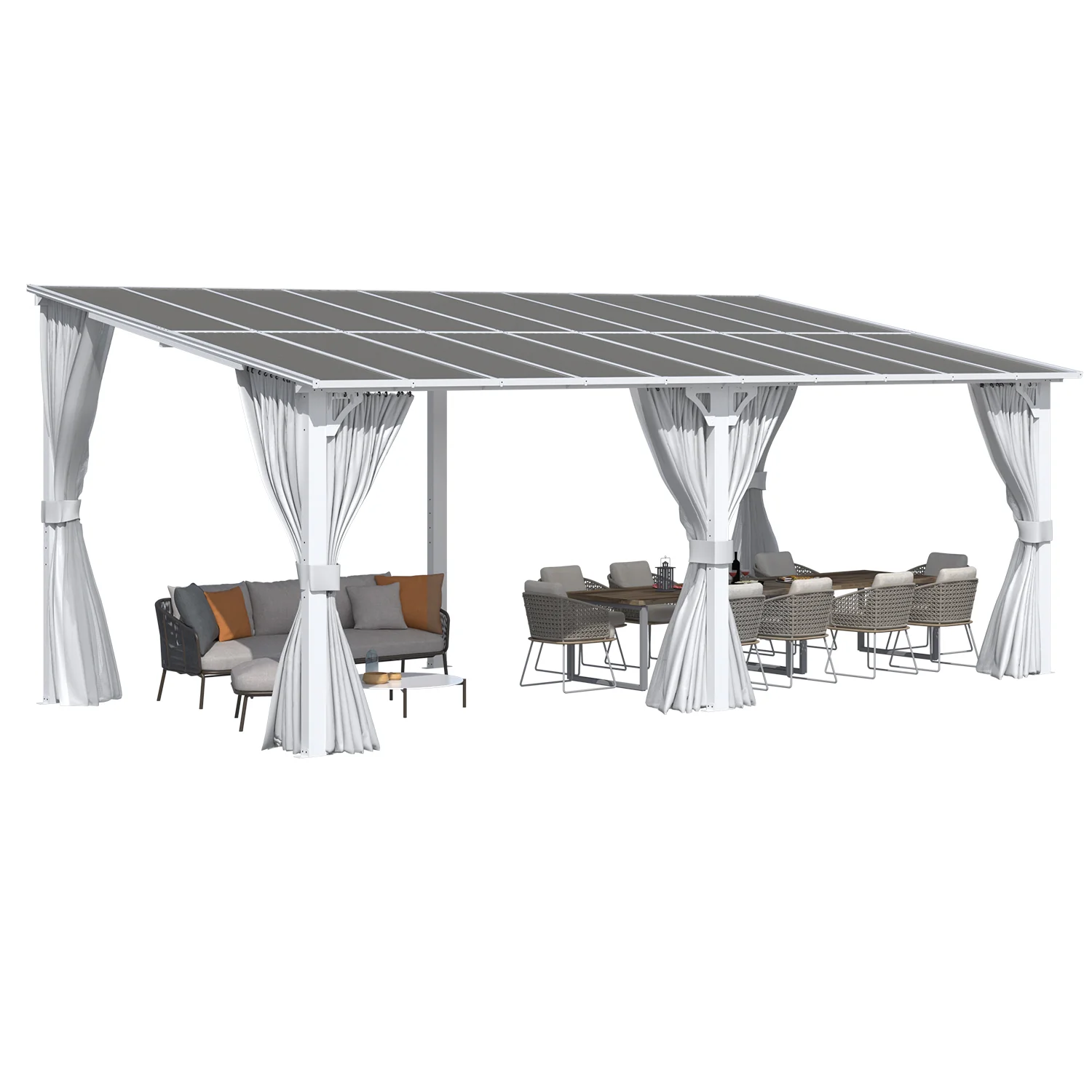 AECOJOY 20'x10' Wall Gazebo with Curtains and Mosquito Netting, White