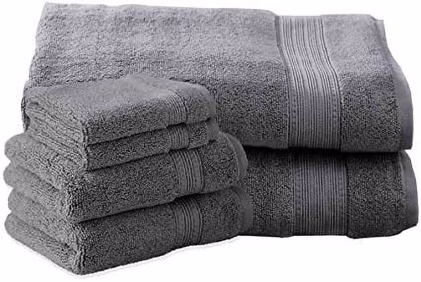 Charisma Luxury Bath Sheet, Hand Towel & Washcloth Set - 6 Pieces (Dark Grey)