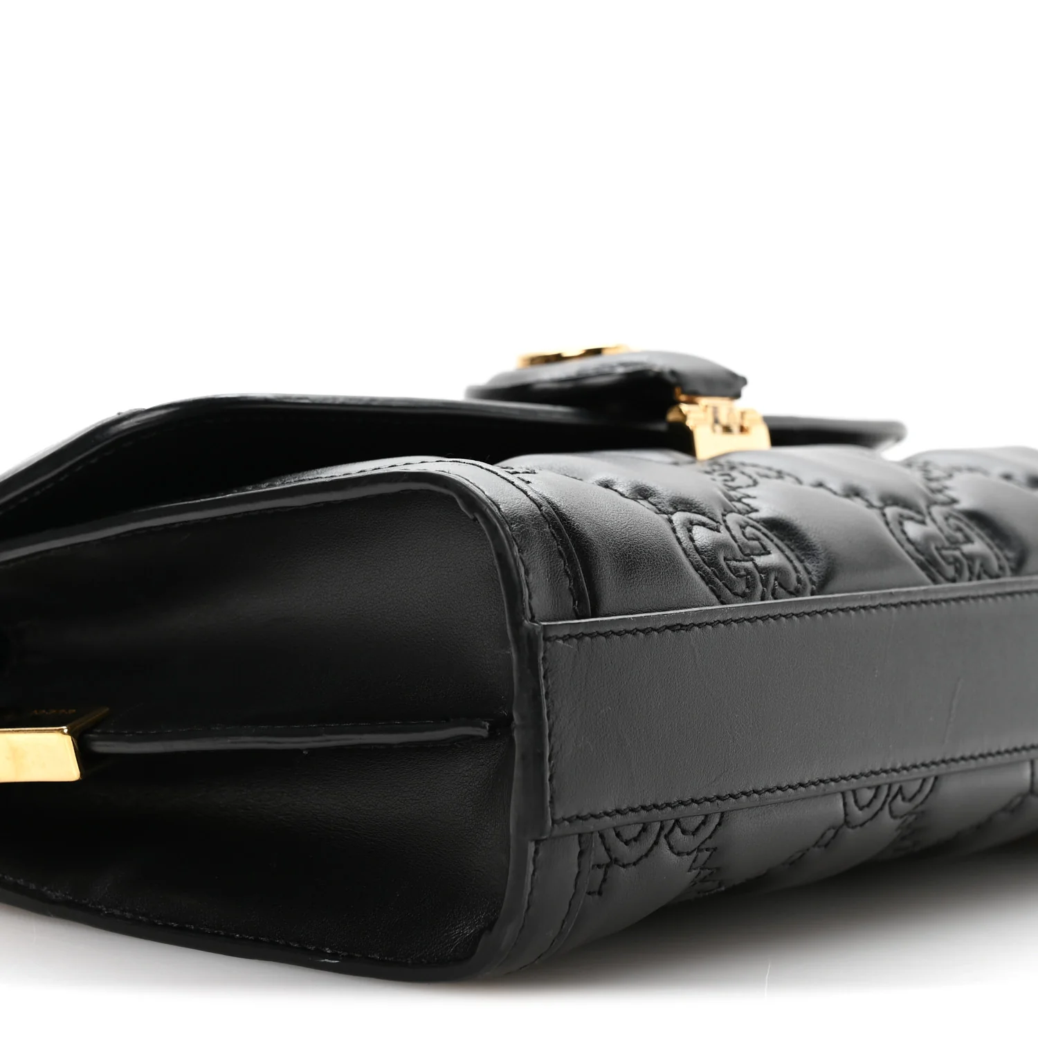 Calfskin GG Matelasse Small Flap Shoulder Bag Black Natural