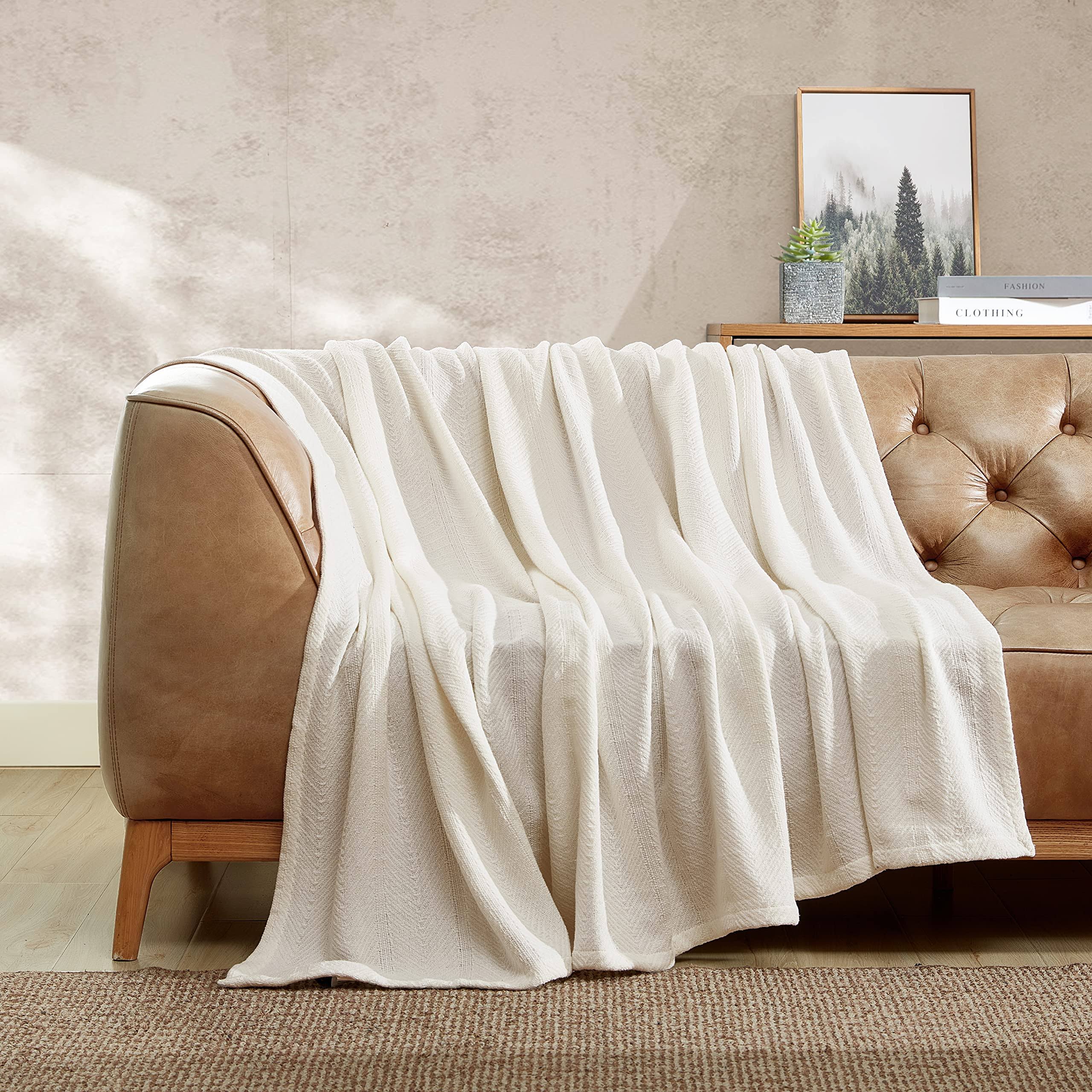 Eddie Bauer Herringbone Cotton Blanket - Bone (Full/Queen)