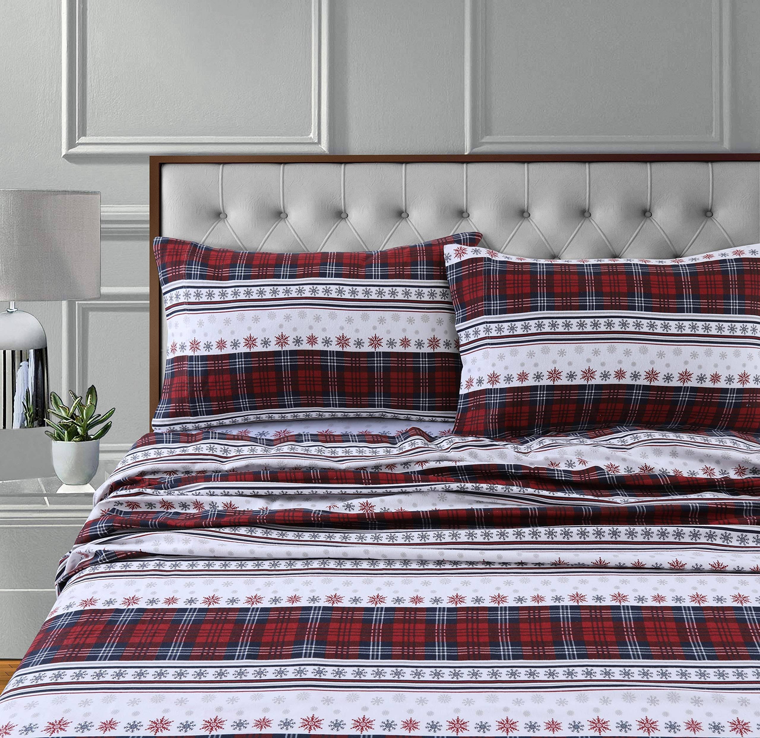 Tribeca Living 170 GSM Cotton Flannel Printed Extra Deep Pocket Sheet Set - Assorted - King