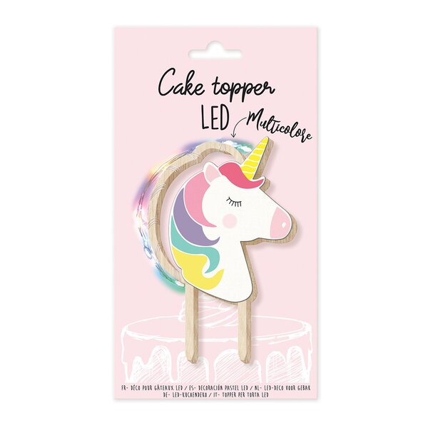 LED kaketopp enhjørning hvit/rosa/tre