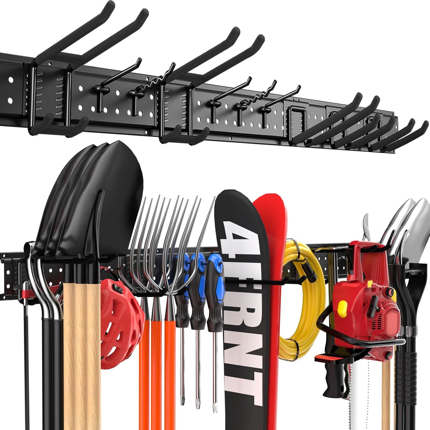 Garage Tool Organizer Wall Mount 49.5 inches with 10 Adjustable Heavy-Duty Hooks, Garage Organization, Garden Tool Storage Rack, for Yard and Shed, Holds Up to 400 lbs