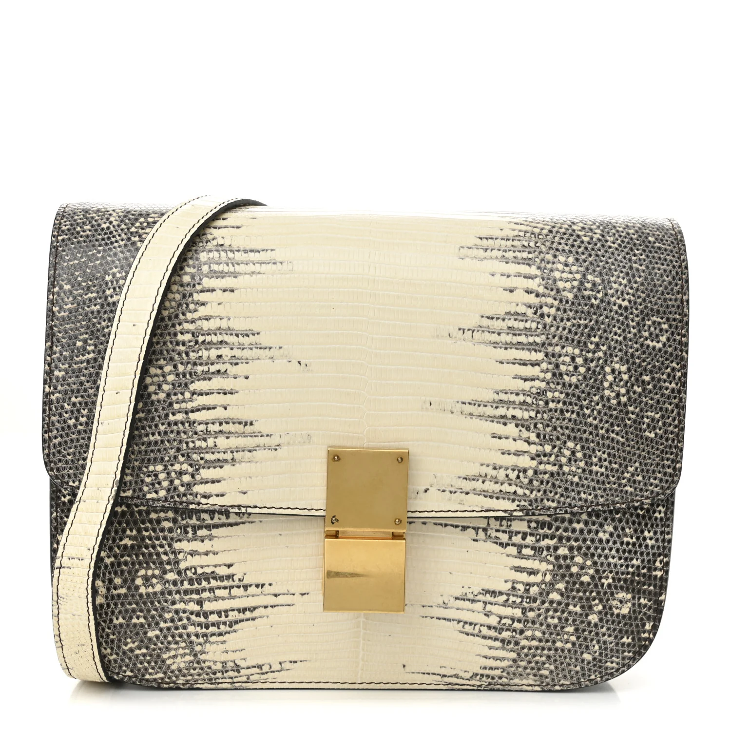 Lizard Medium Classic Box Flap Bag Natural