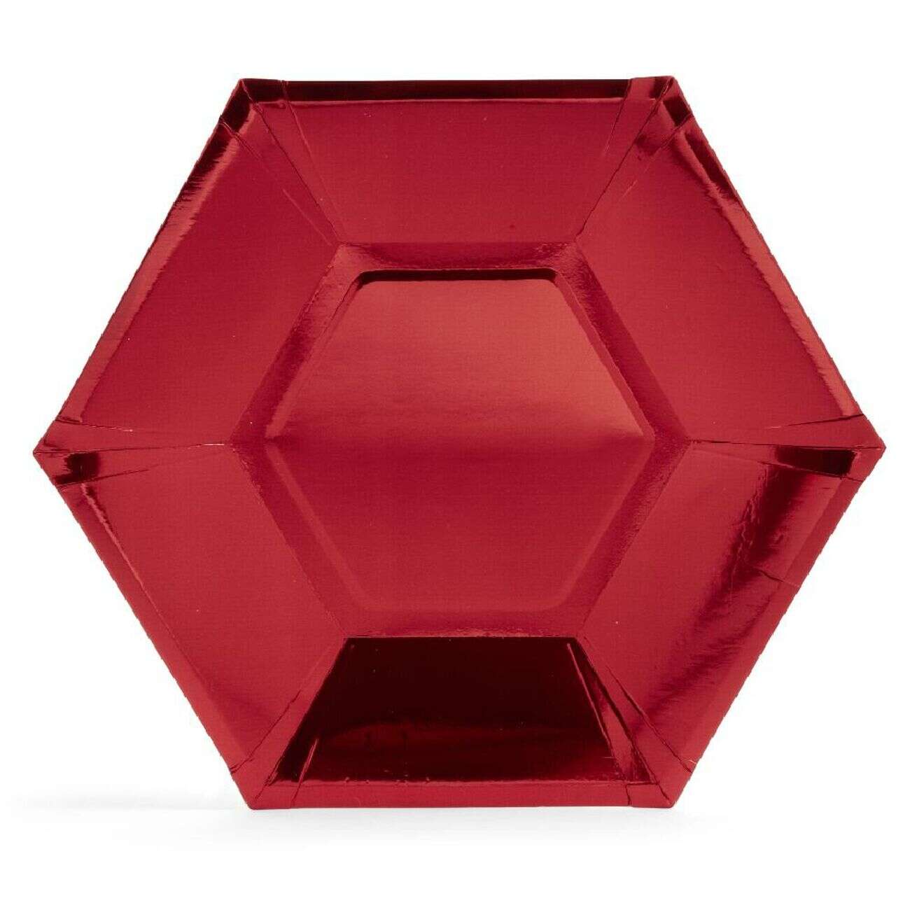 Plateau hexagonal carton rouge métallisé Ø26cm x10
