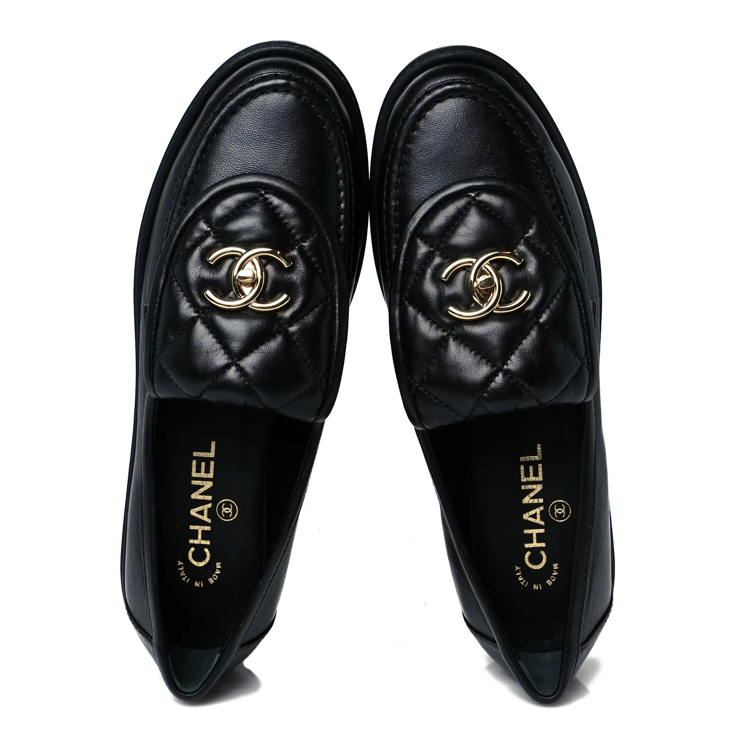 Lambskin Quilted CC Turnlock Loafers 39.5 Black