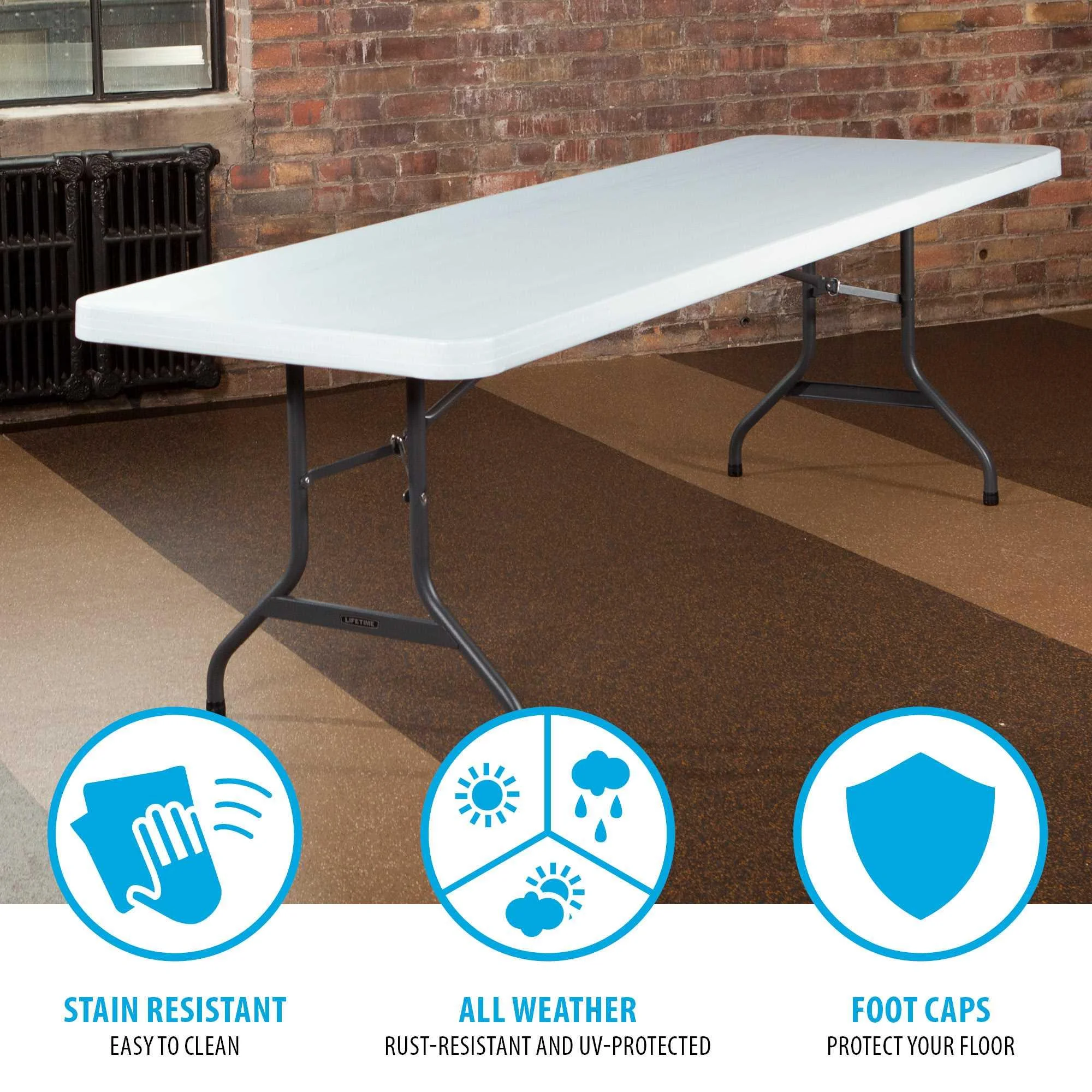 8 ft. Rectangle Folding Table, Indoor/Outdoor Commercial Grade, White Set of 4 (42980)(White) - Image 6