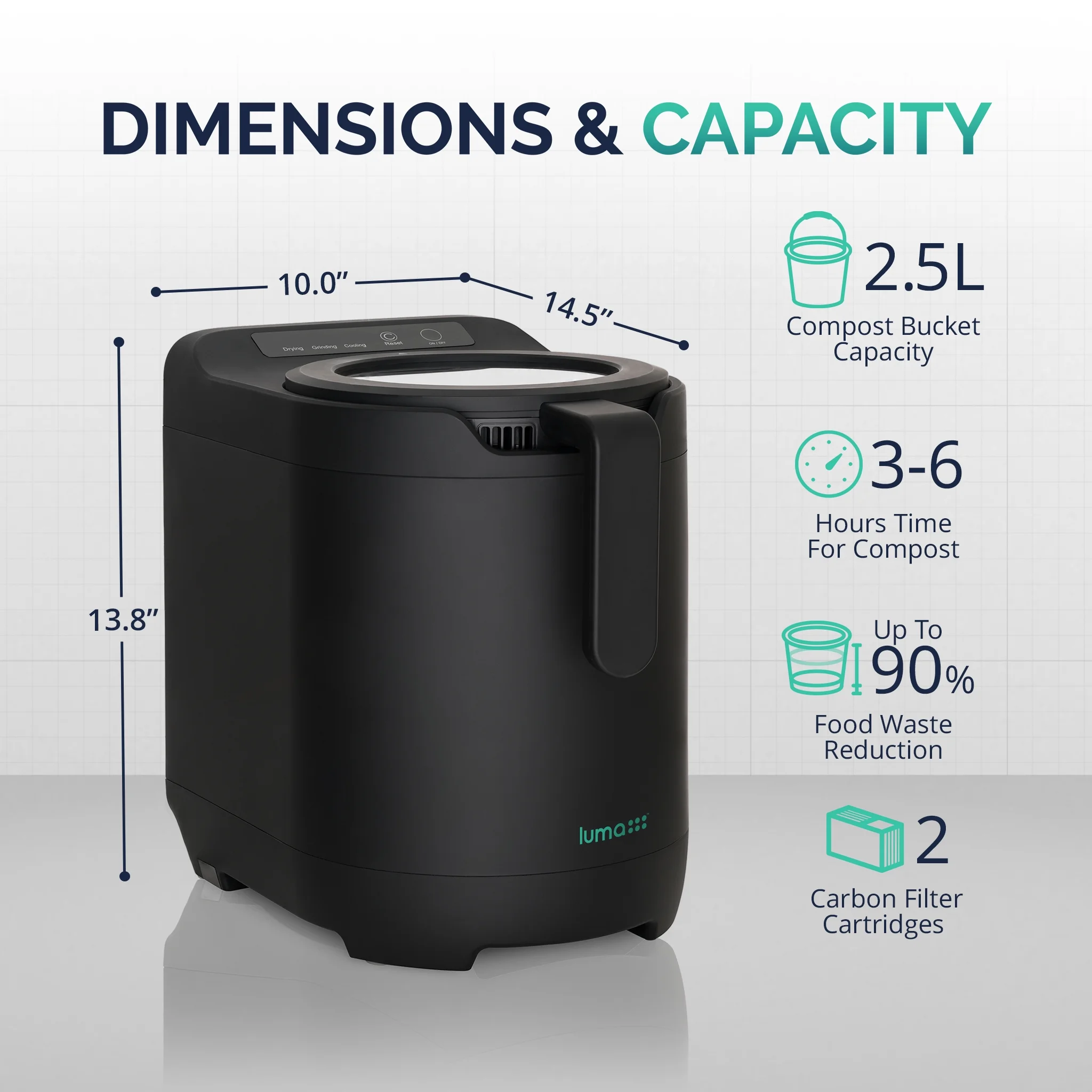 Electric 2.5L Black Countertop Composting Bin with Odor-Free Activated Carbon Filtration - Image 6