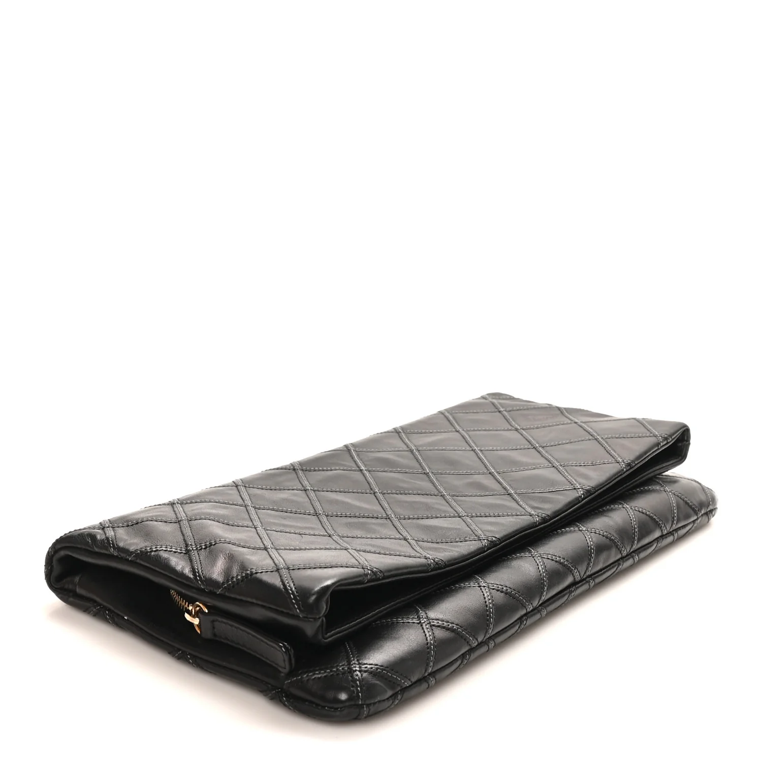 Calfskin Stitched Thin City Clutch Black