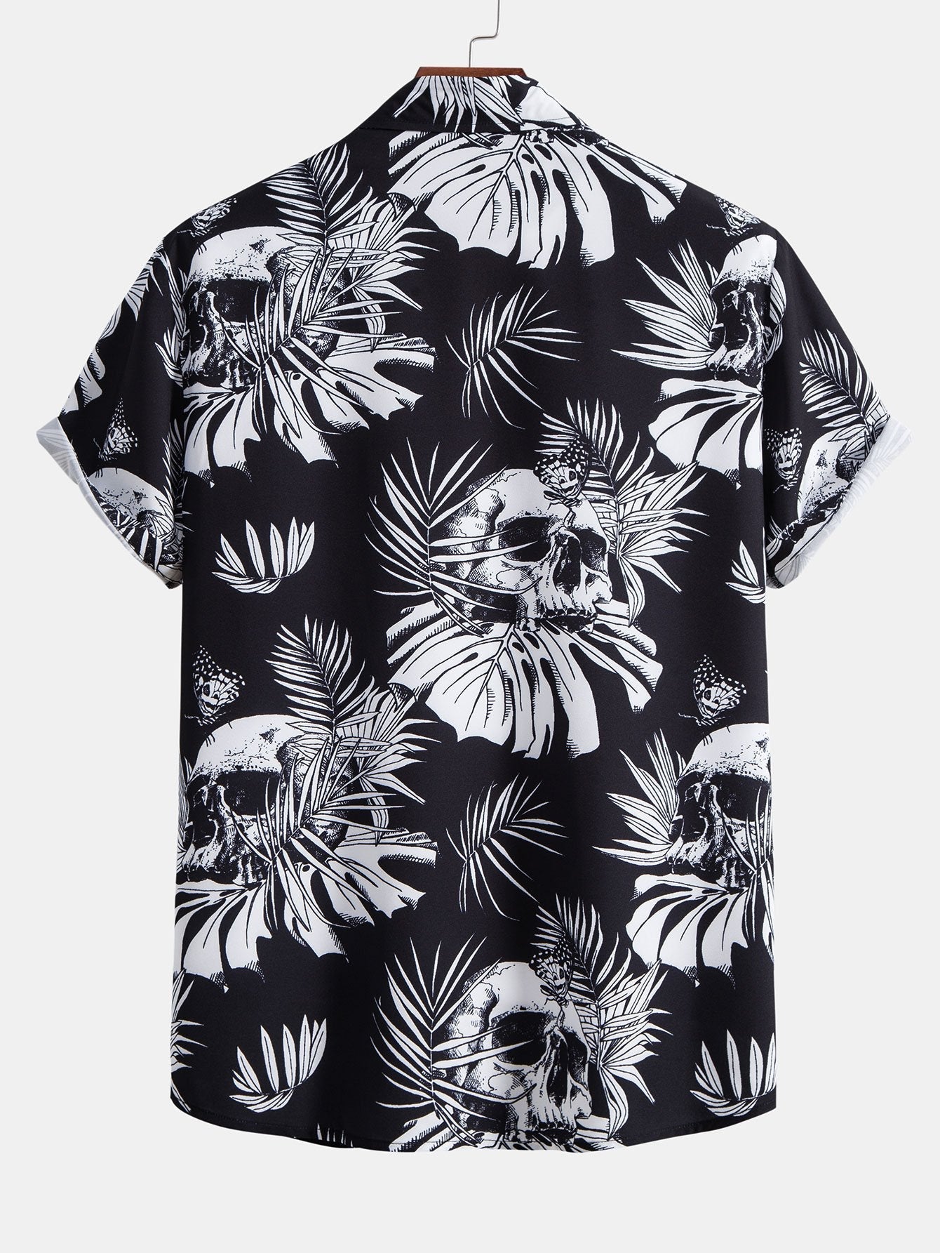 Chemise boutonnée à imprimé tropical tête de mort et short de bain