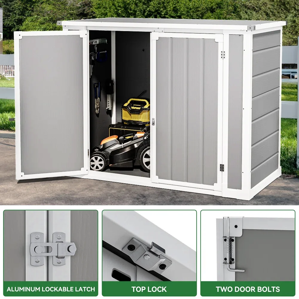 Shed and Outdoor Storage, 41 Cu.Ft Small Outdoor Resin Shed with 3 Doors Floor, 306GAL Deck Box Waterproof Plastic Tool Storage Shed for Cushion Lawn Mower Garbage Cans(Gray) - Image 6
