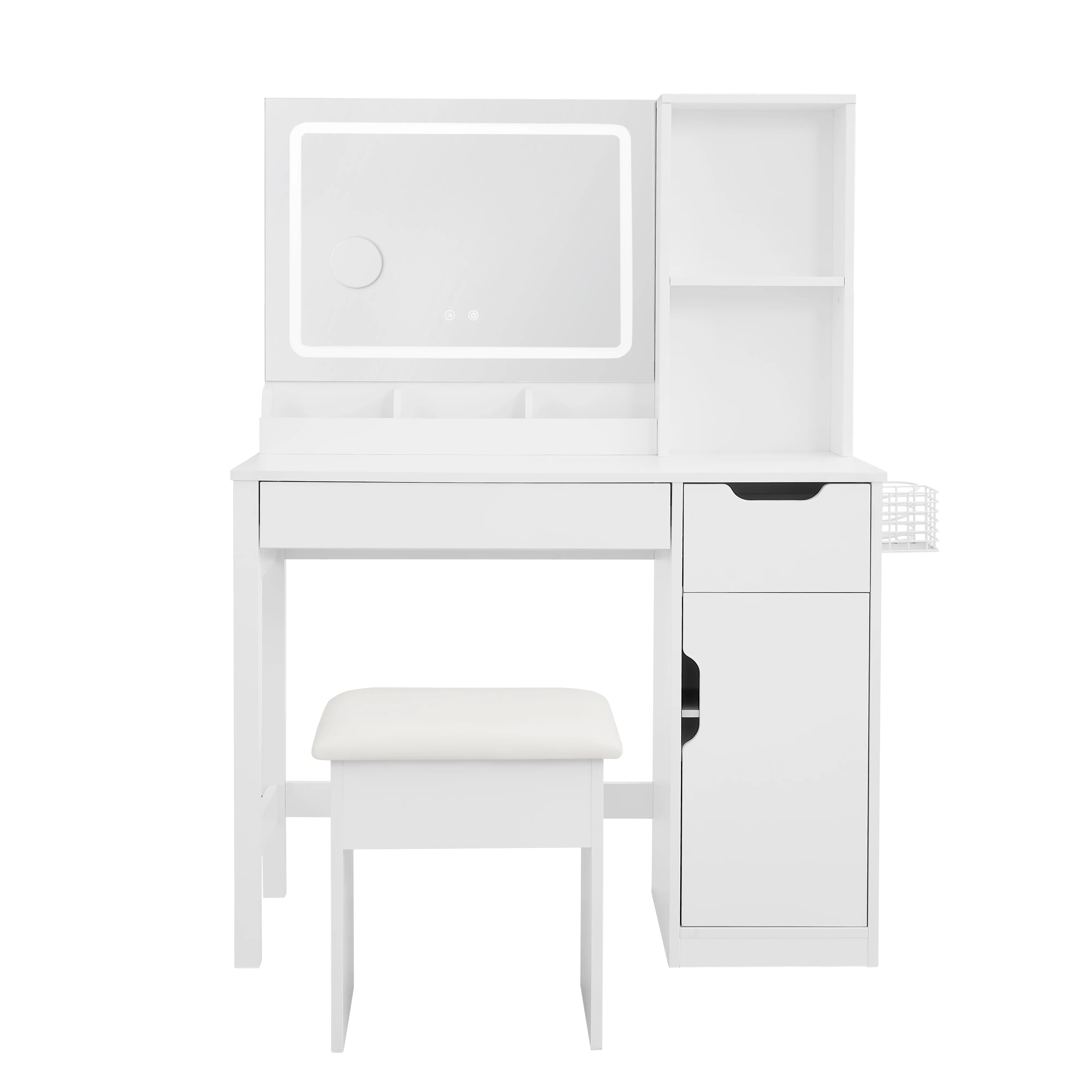 Get Ready with Me GRWM Deluxe 2 Piece Vanity and Stool with Lighted Mirror and USB Power, White Finish(White Right side storage) Image 6