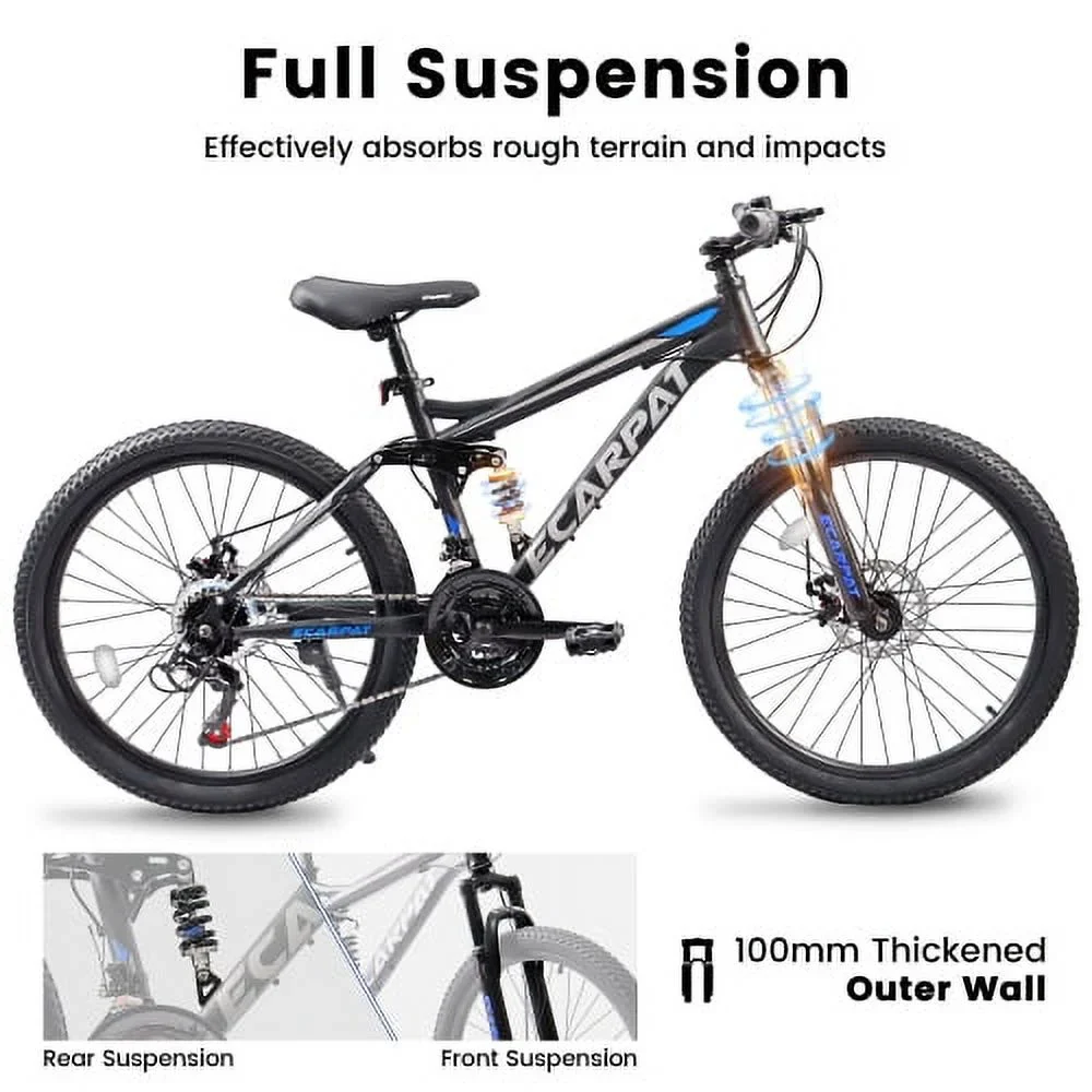 OUDOSPRS 24 21-Speed Hybrid Mountain Bike - High-Carbon Steel Frame with Dual Suspension, Adjustable Seat (Grey)