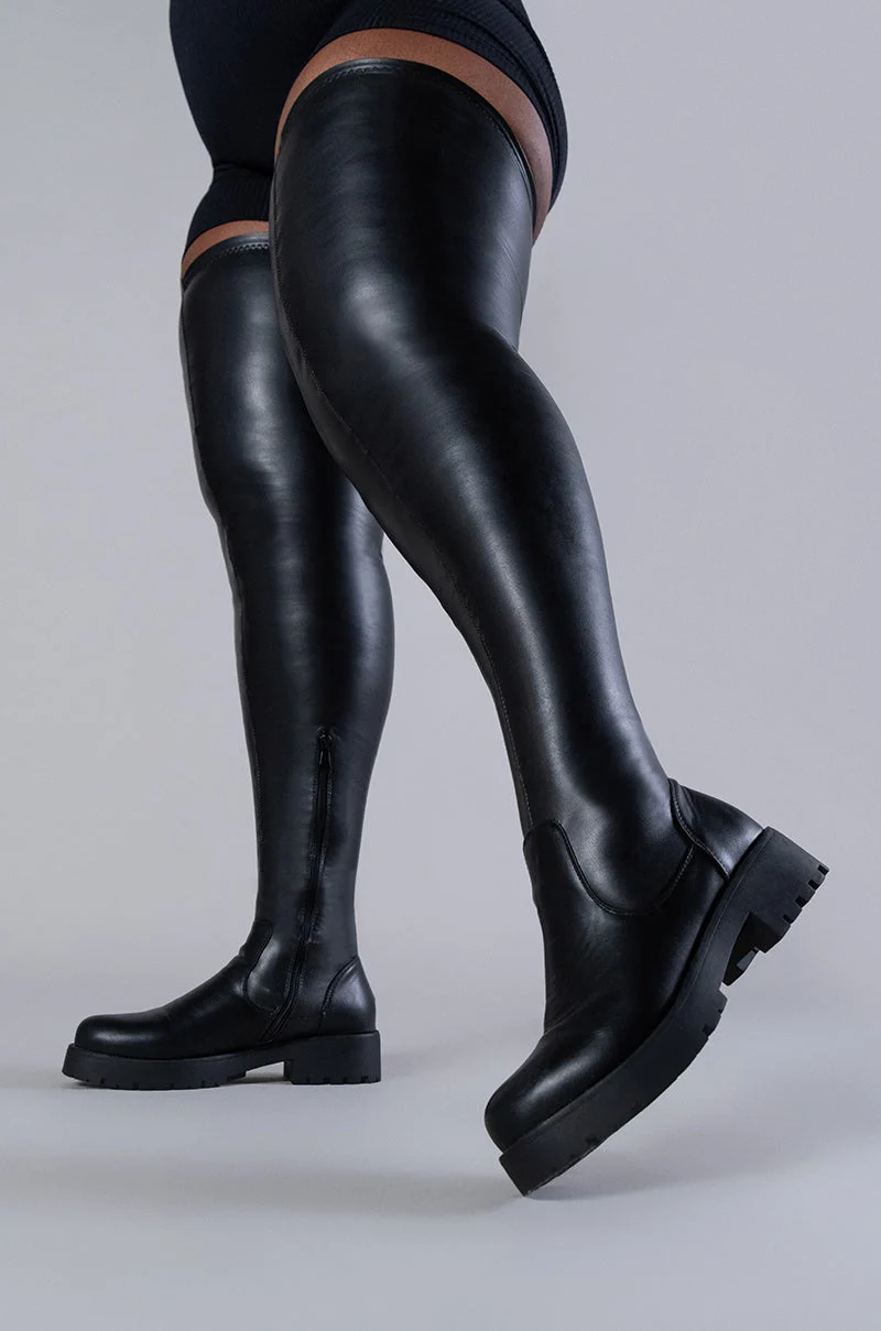 AZALEA WANG SURGICAL FLATFORM BOOT WITH 4 WAY STRETCH IN STRETCH PU - Akira Store