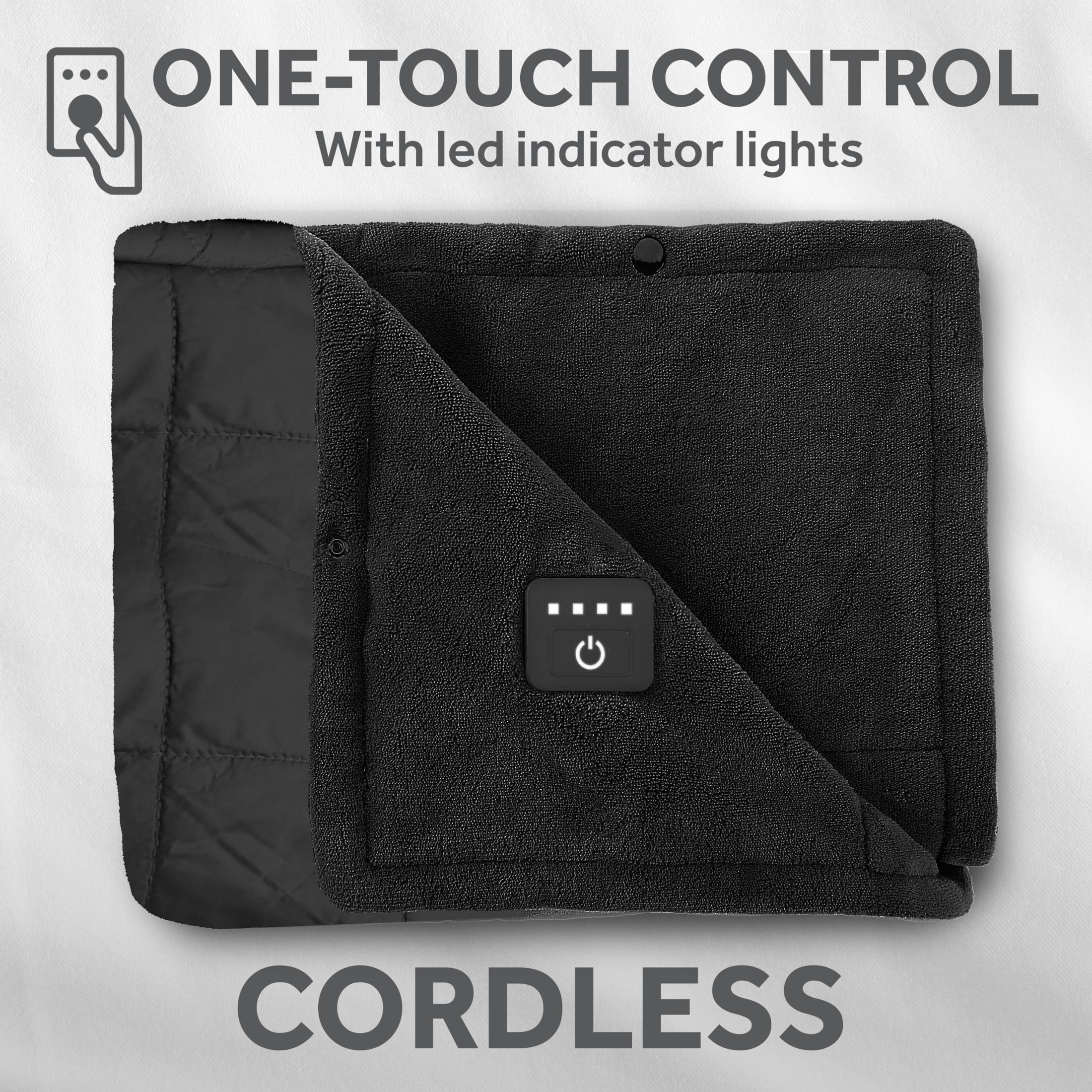On-the-Go Cordless Heated Throw Blanket with Hood Black Nylon/Microplush 50x66(Black) - Image 4