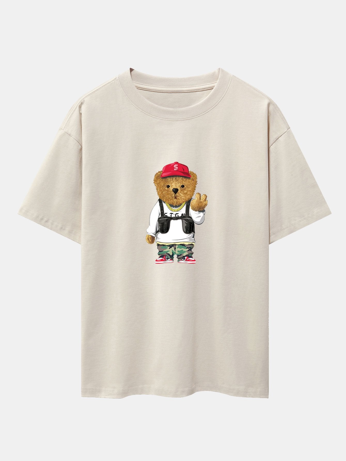T-shirt oversize à épaules tombantes et imprimé ours cool