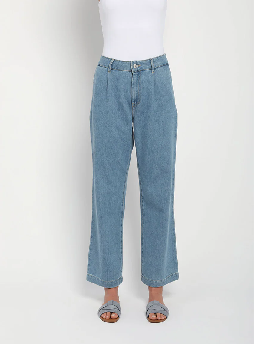 Jean large femme bleu indigo clair