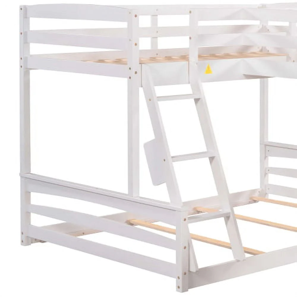 L Shaped Triple Bunk Bed for 5, Twin Over Full Bunk Bed and Twin Size Loft Bed with Built in Desk, and Slide,Full Length Guardrail, White Image 5