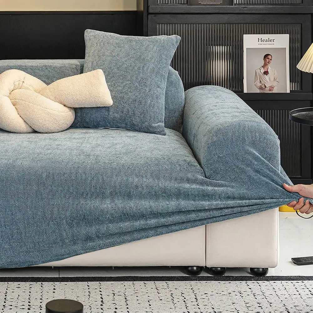 Herringbone Full Coverage Scratch-Resistant Sofa Protection Magic Stretch  Sectional Couch Cover