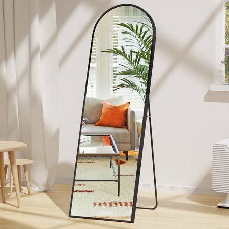 Edx Arched Full Length Mirror 59 inchx16 inch Full Body Mirror Rectangle Free Standing Wall Mounted Leaning Hanging Floor Mirrors, Black, Size: 59 x