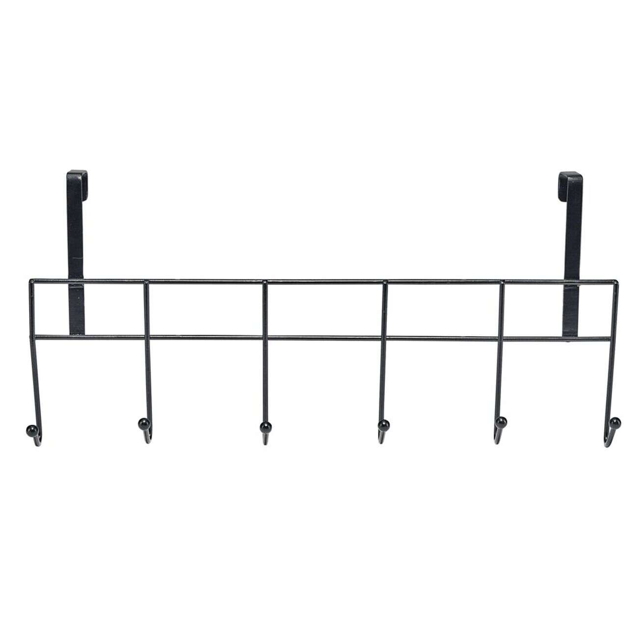 Patère de porte en métal noir 6 crochets L40x20cm