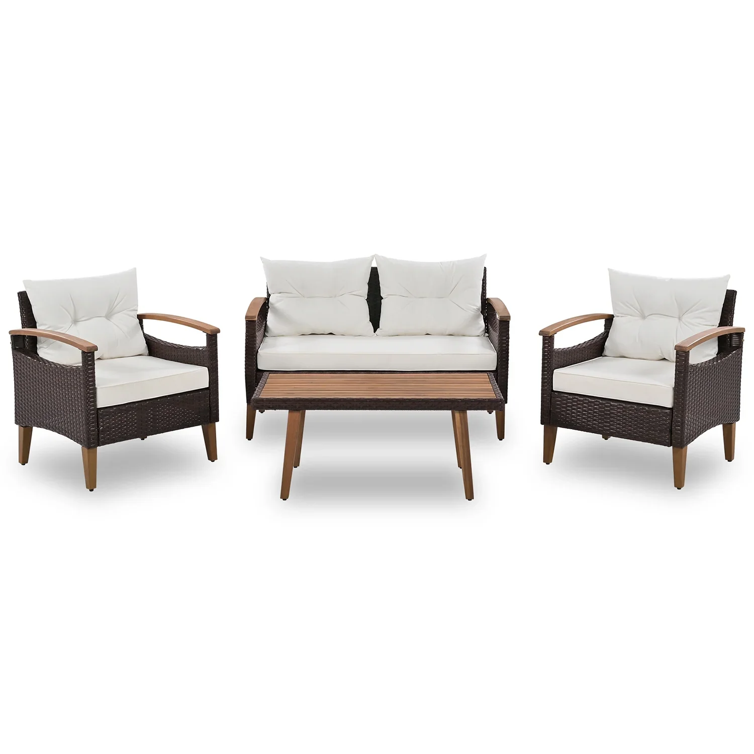 Topcobe Patio Seating Set with Cushions, 4-Piece Garden Furniture, Beige