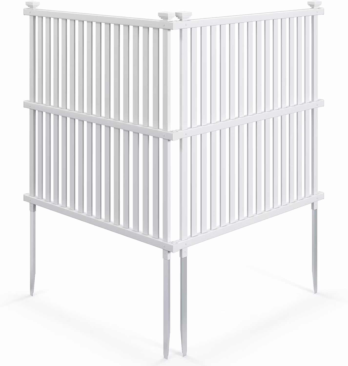 SAZYY 2 Panels Air Conditioner Fence, 45��W x 45��H Garden Fence, Vinyl Trash Can Pool Equipment Enclosure w/Metal Ground Stakes, Outdoor Privacy Fence Screen for Garden Patio Lawn AC Unit, White