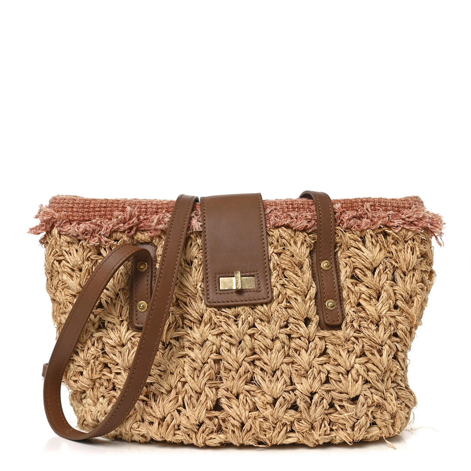 Straw Raffia Tote Natural Pink