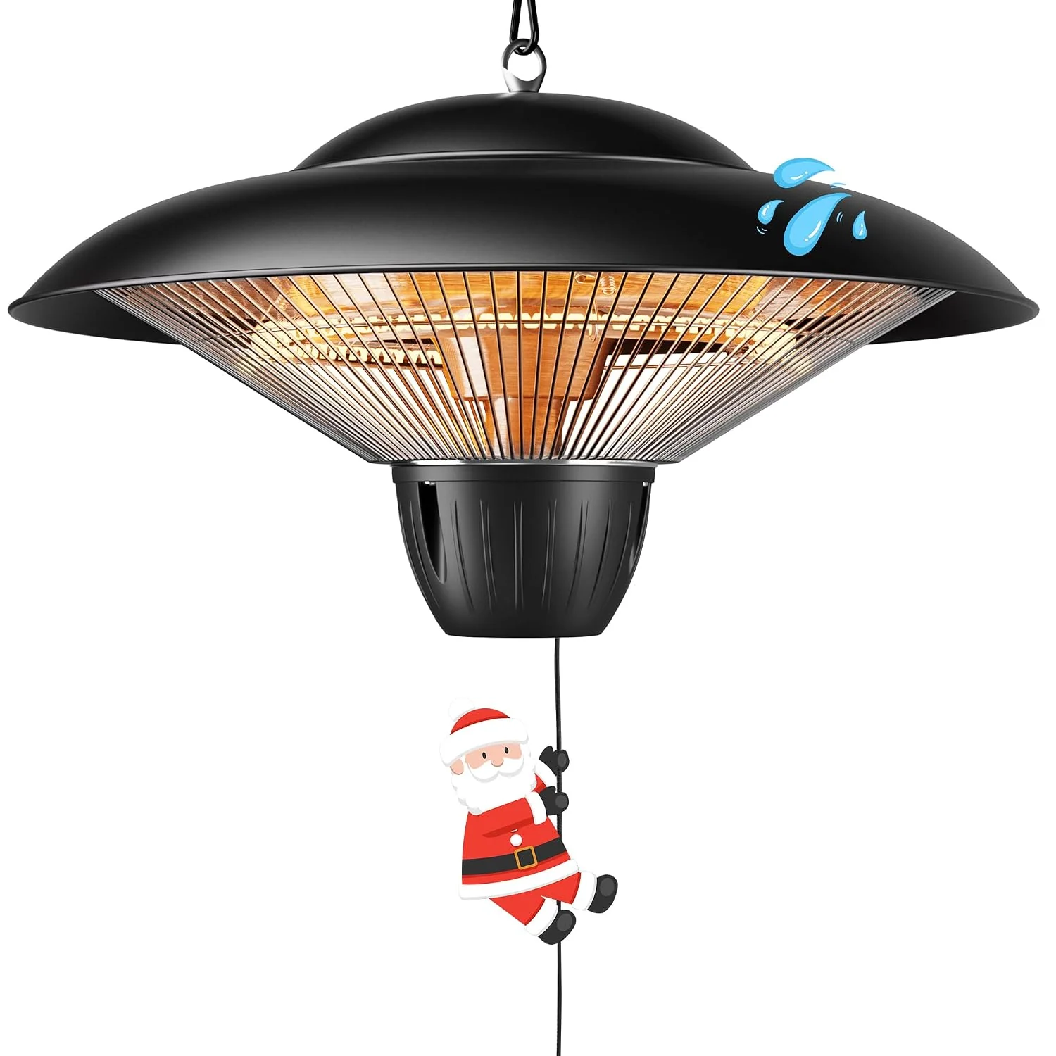 Danluke 1500W Electric Patio Heater, Hanging Infrared Outdoor Heater with Carbon Fiber Heating, Waterproof Ceiling Mounted Heater for Gazebo, Porch, Garage & Covered Patio, Black