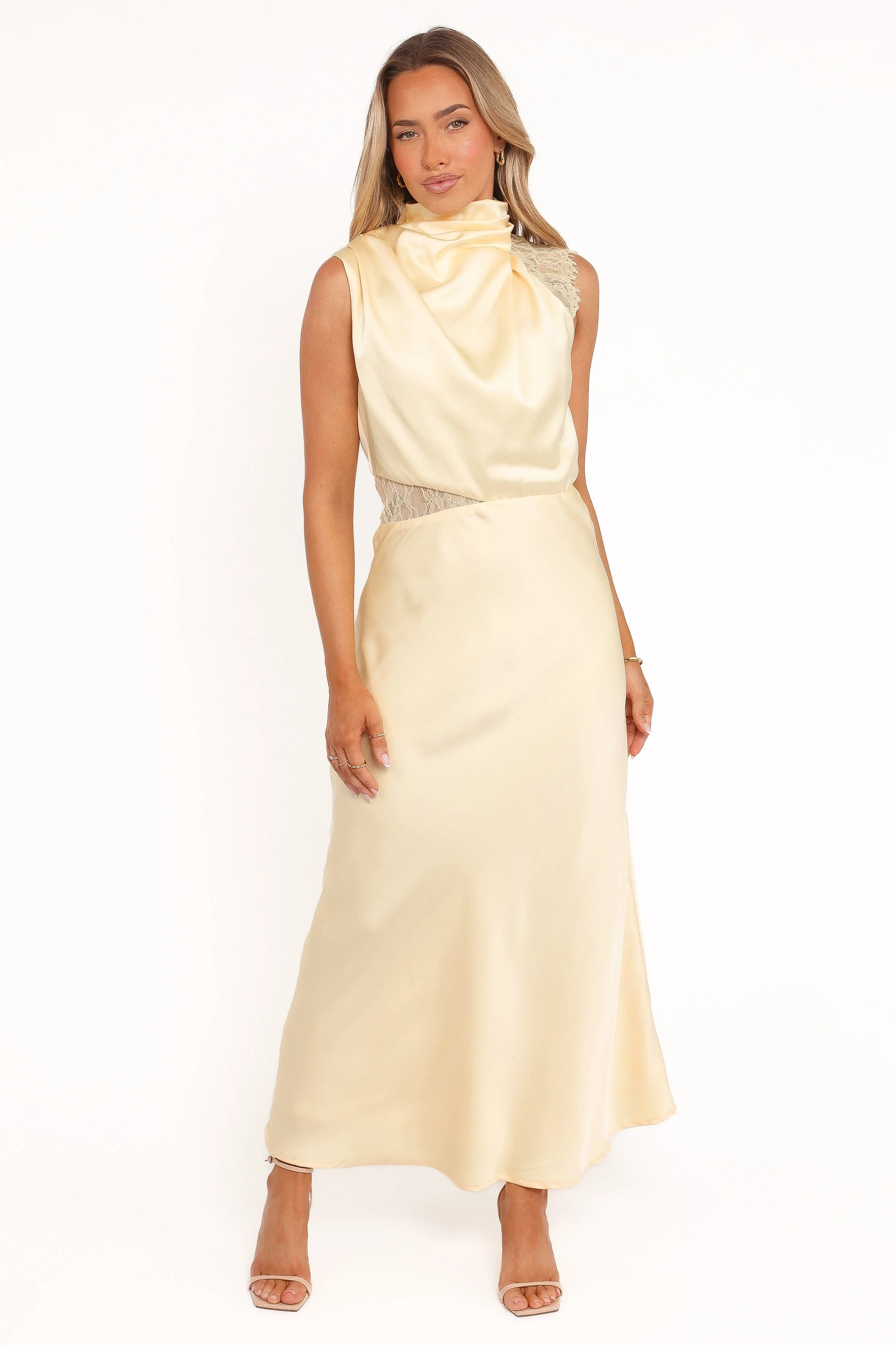 Anabelle Halter Neck Lace Maxi Dress - Butter Yellow