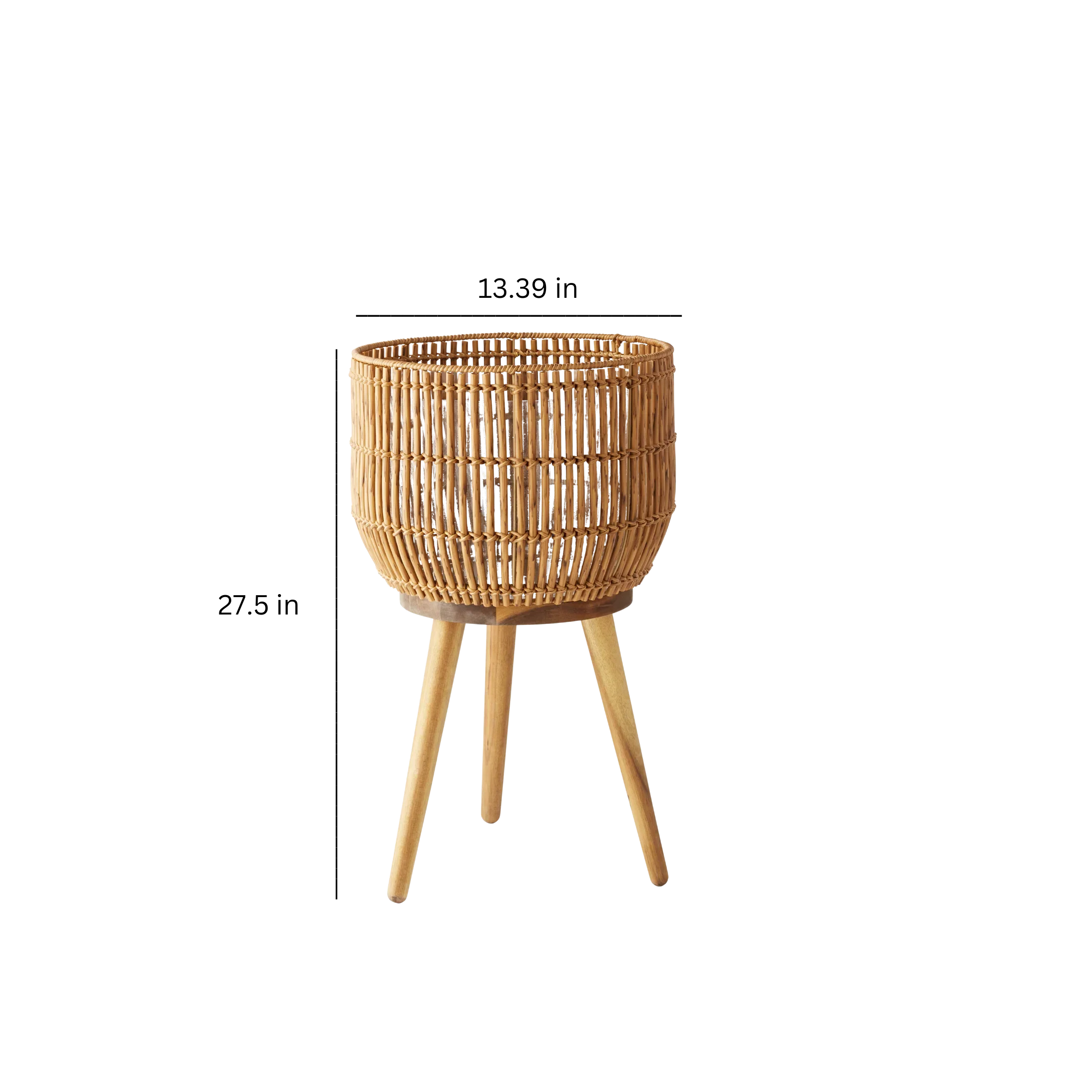 (4 pack) Better Homes & Gardens 13 Inch Round Brown Resin Rattan Planter & Stand with Acacia Wood Legs