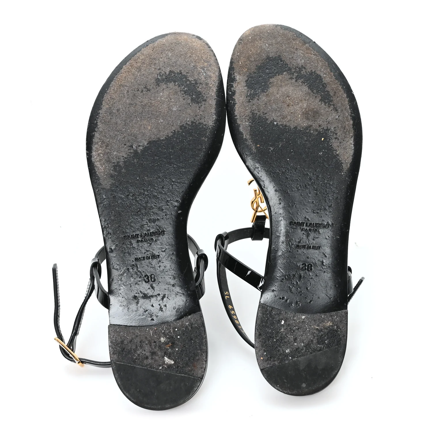 Patent Calfskin Cassandra Monogram Sandals 38 Black
